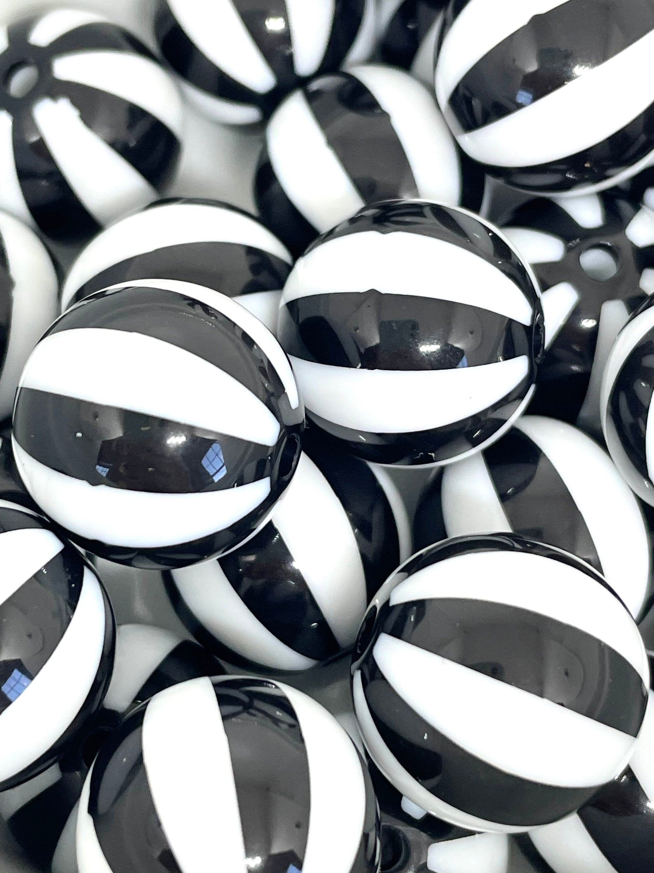 Black and White Beach Ball Beads, Black and White Striped Beads, Large Chunky Round Beads for Jewelry Making, Chunky Jewelry, 20mm Beads