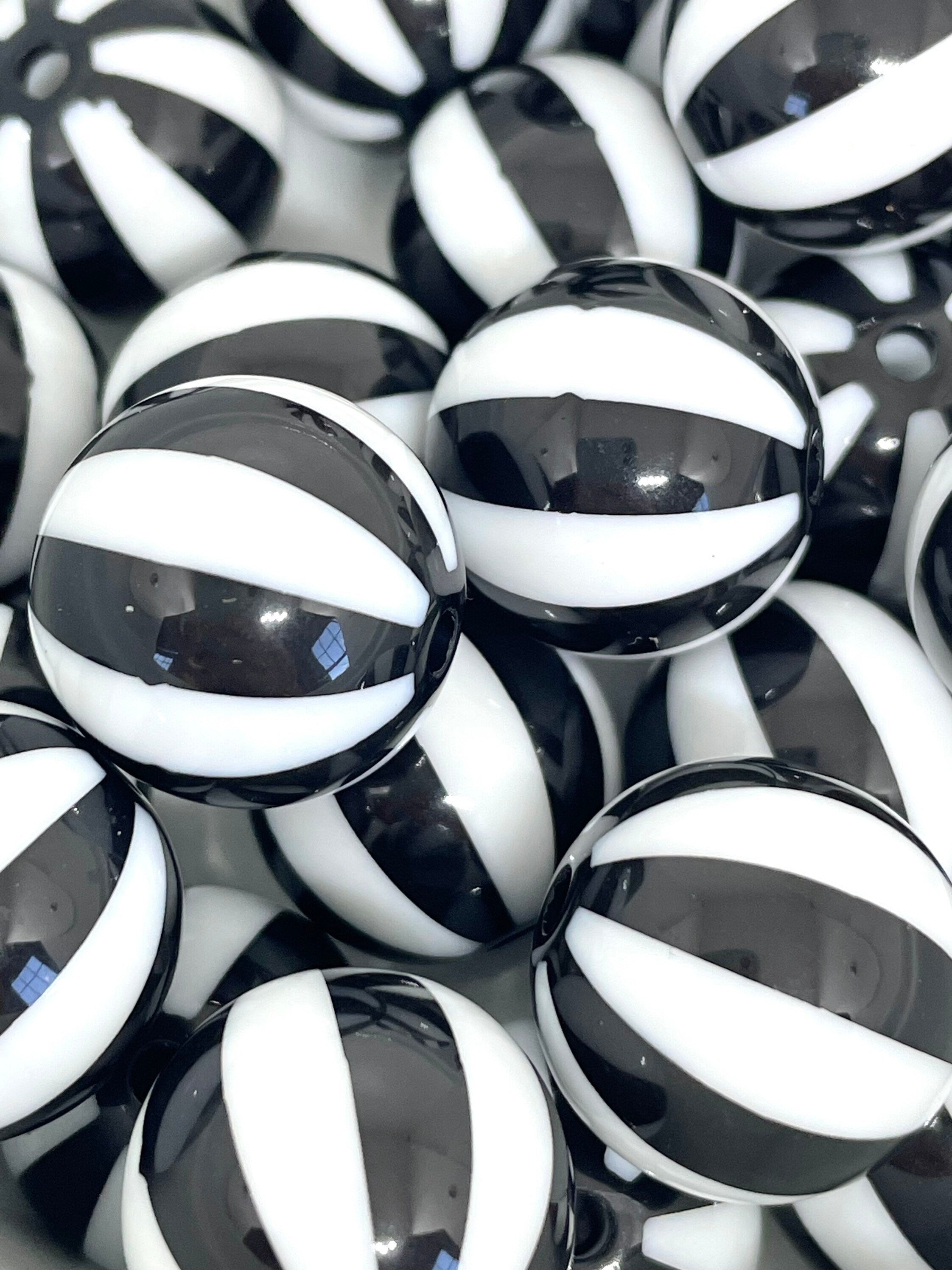 Black and White Beach Ball Beads, Black and White Striped Beads, Large Chunky Round Beads for Jewelry Making, Chunky Jewelry, 20mm Beads