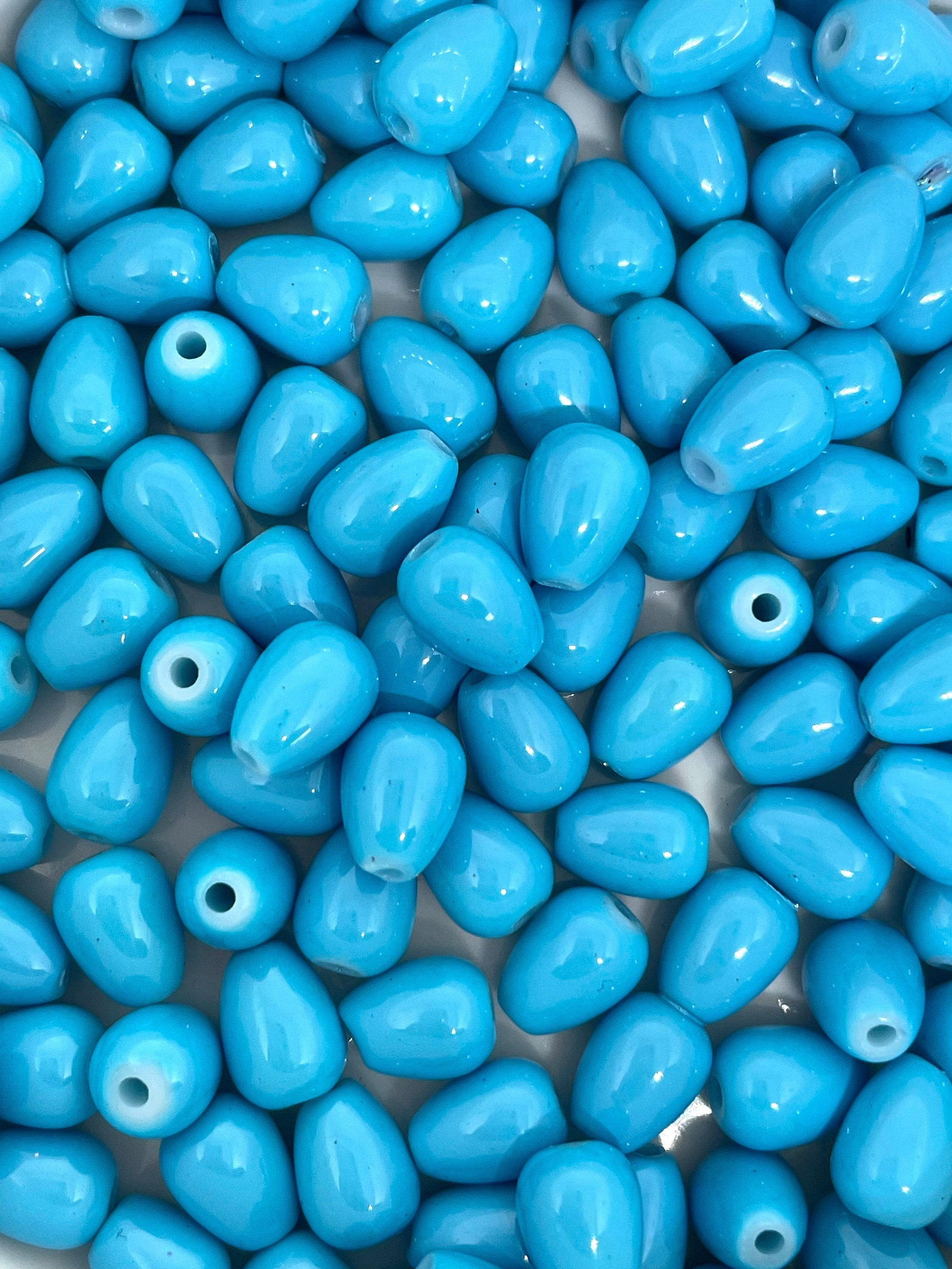 Bright Blue Beads, Glass TearDrop Beads for Jewelry Making, Earrings, Colorful Beads shaped like tears