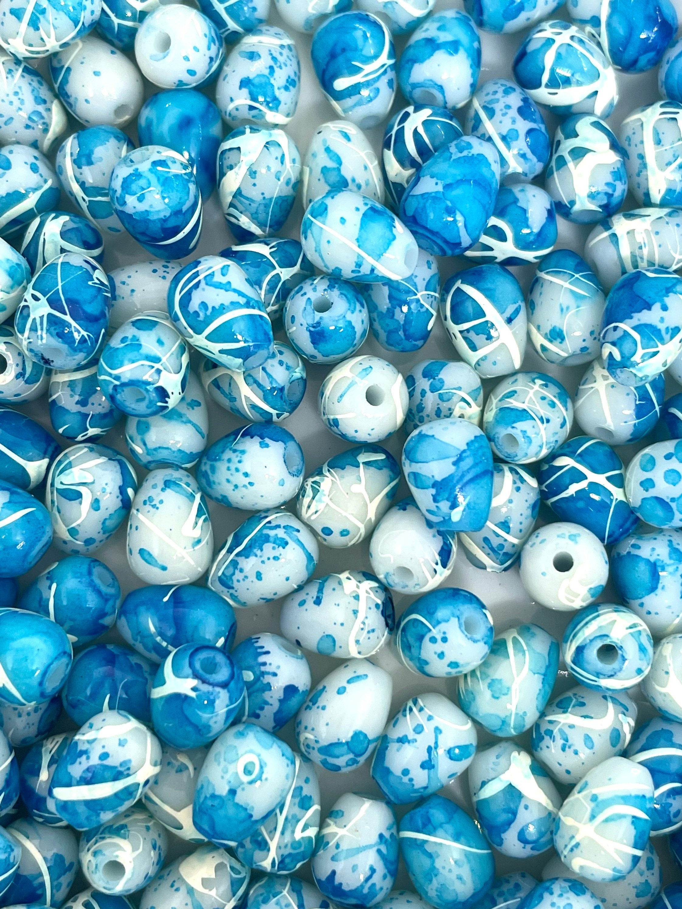 Blue and White Sky Beads, TearDrop Beads for Earrings, Glass Beads for Jewelry Making