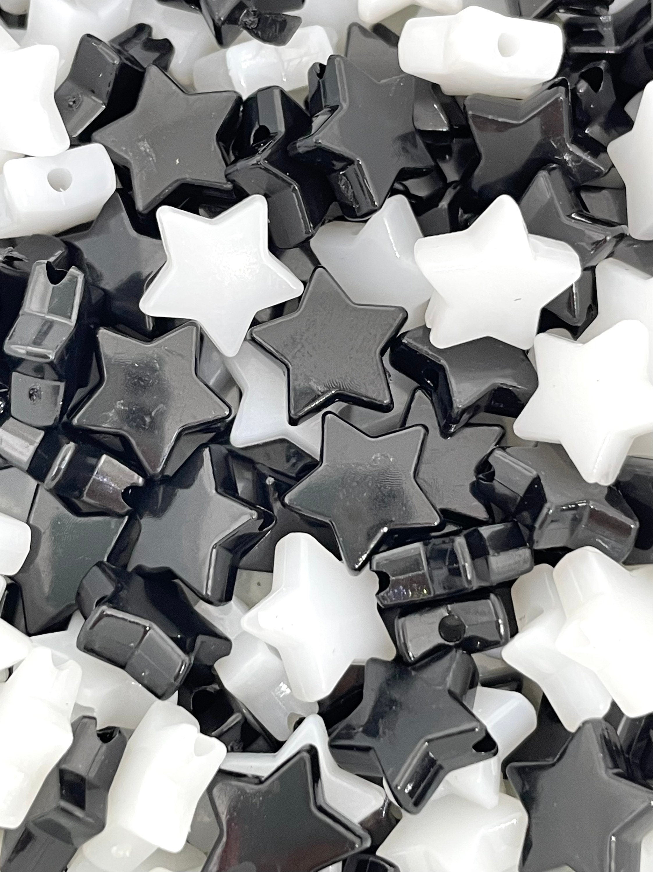 Modern Bead Mix, Black and White Star Beads for Jewelry Making, Lightweight Beads for Earrings, Mod Beads for Bracelet