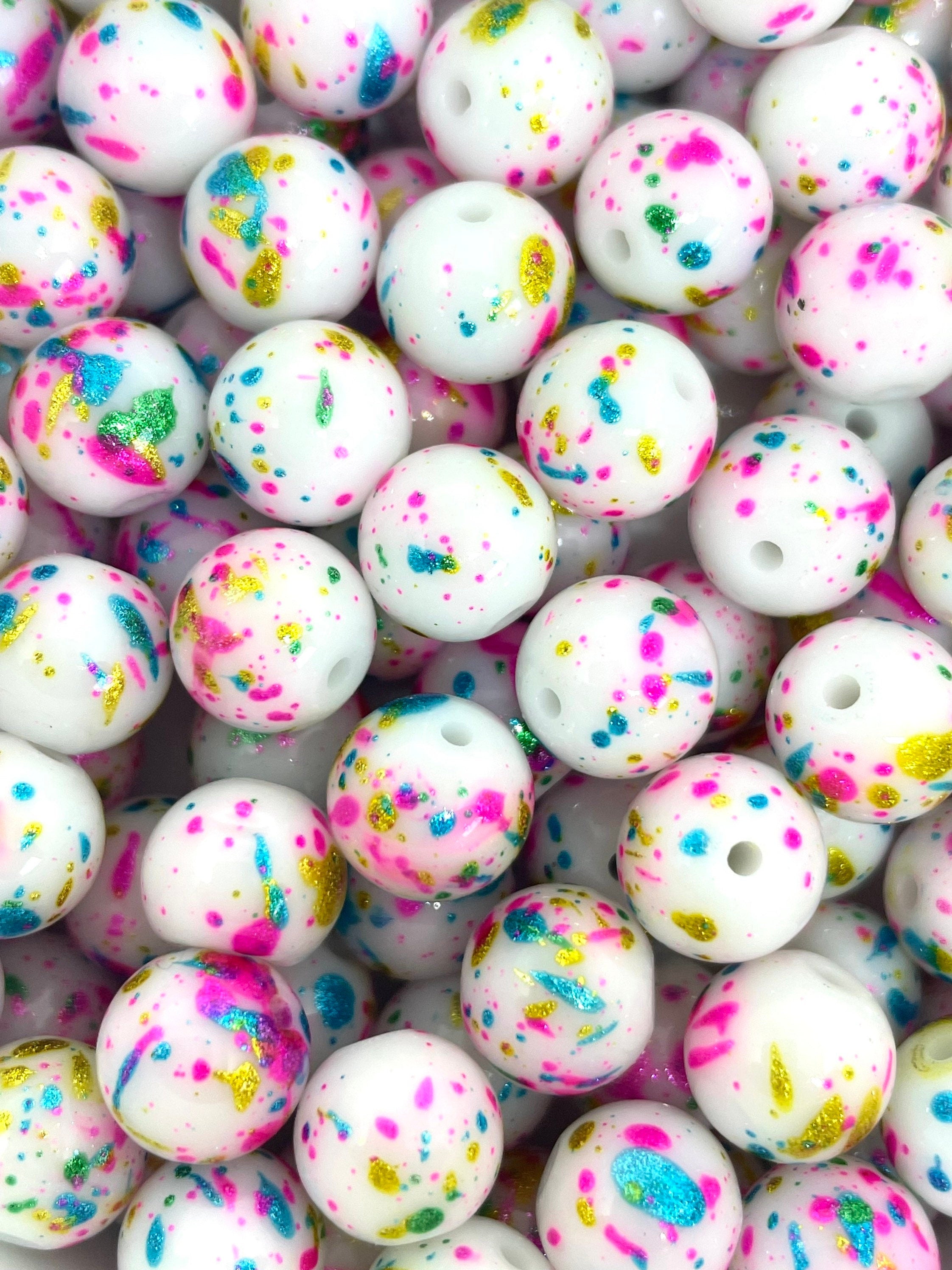 Glass Confetti Birthday Beads: Pink, Blue, Yellow Sprinkle Splatters