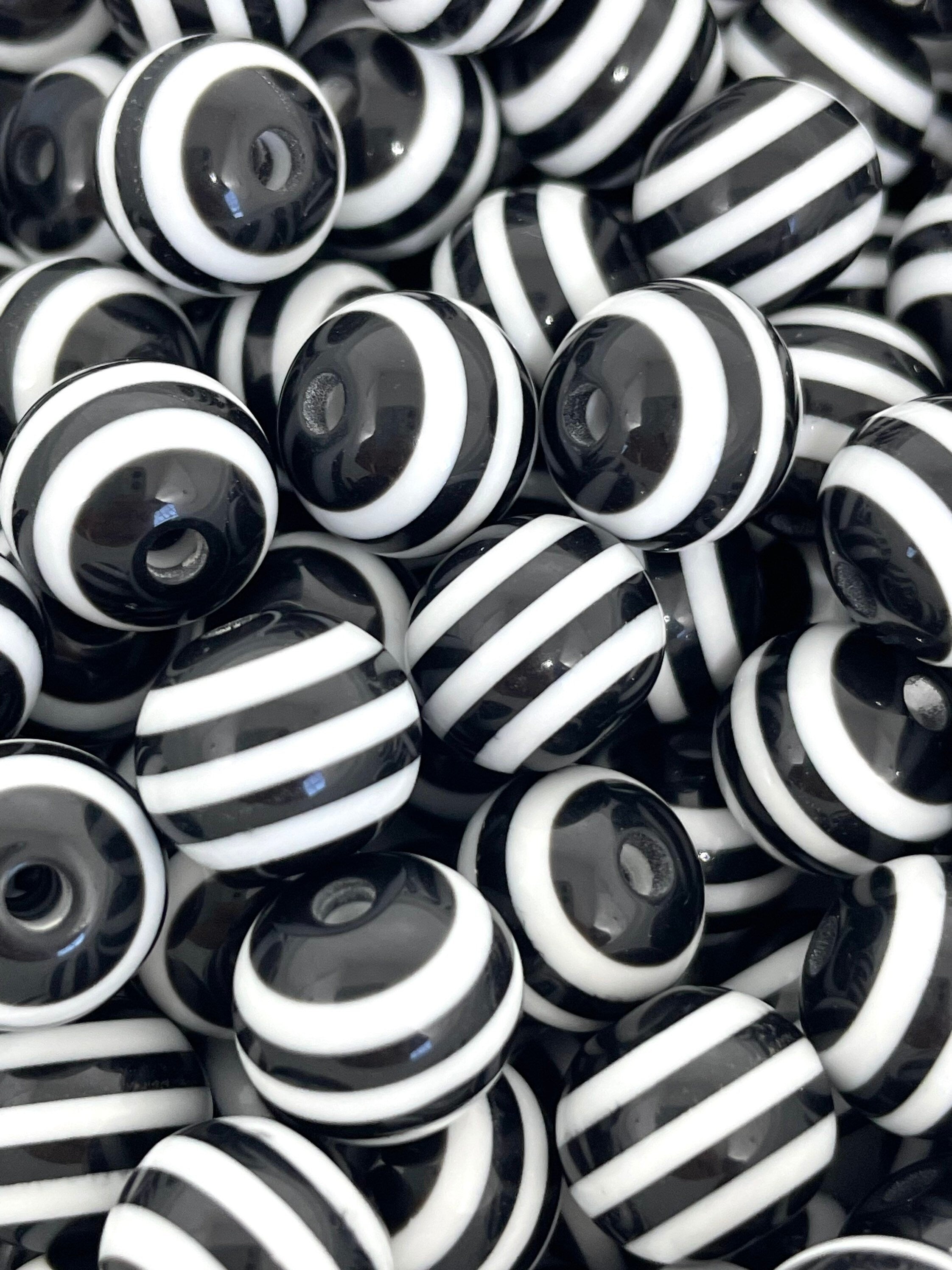 12mm Black and White Striped Beads