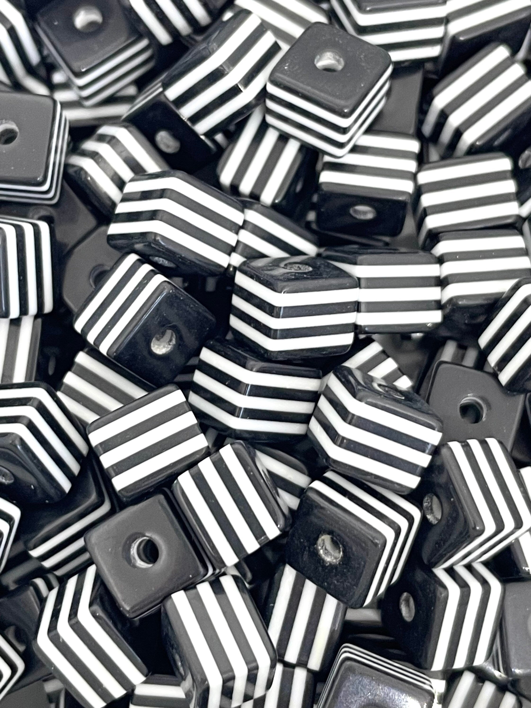 Black and White Cube Beads, Black and White Stripes, B&W Striped Beads for Jewelry Making, Square Beads, Unique Beads for Bracelet