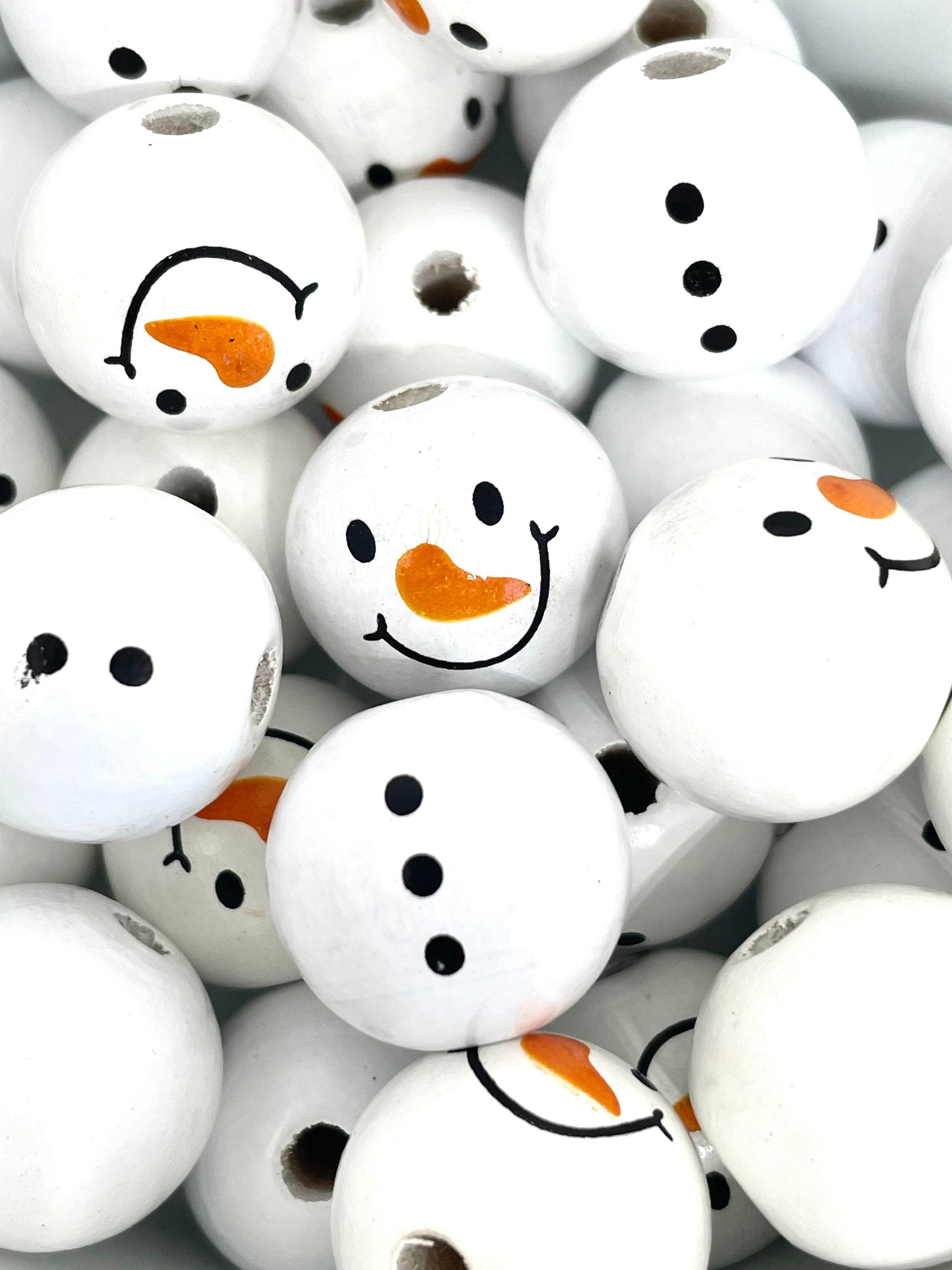 Snowman Beads for Christmas, Painted Wood Beads for Macrame