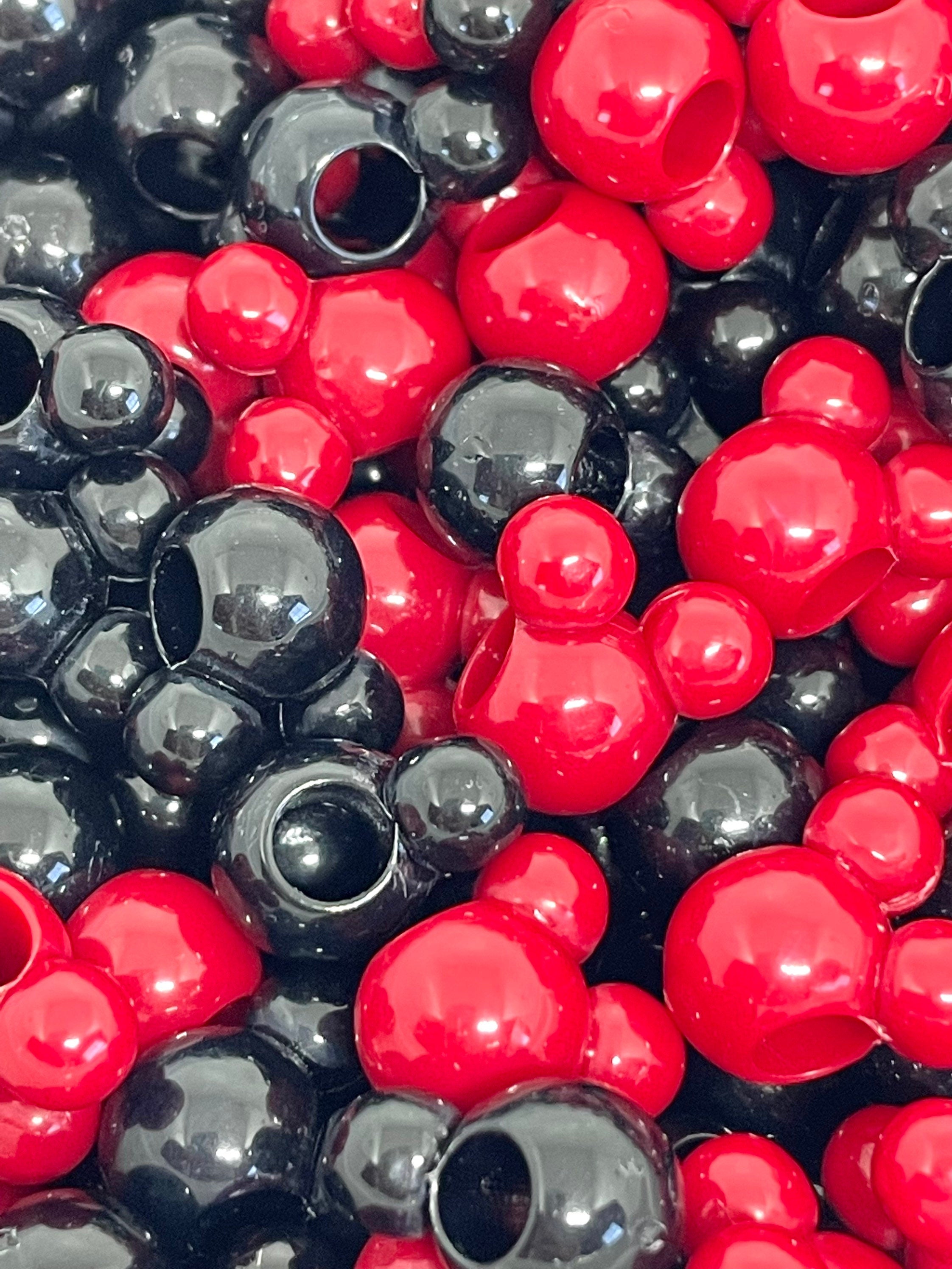 Black and Red M&M Beads, Disneyland Beads, Disneyworld Beads, Mickey Mouse Beads for Bracelet, Minnie Beads for Jewelry Making