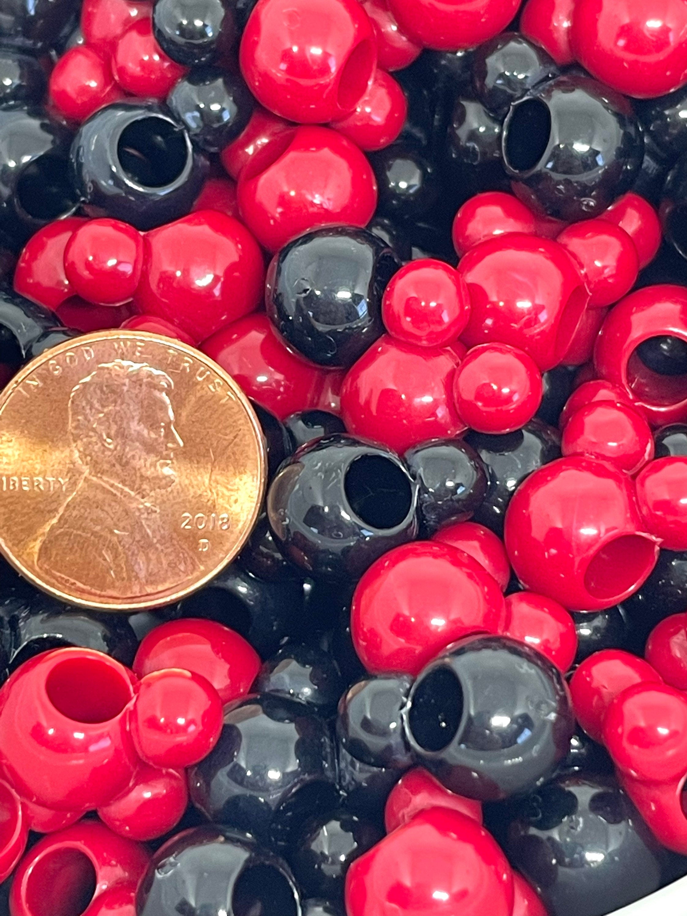 Black and Red M&M Beads, Disneyland Beads, Disneyworld Beads, Mickey Mouse Beads for Bracelet, Minnie Beads for Jewelry Making