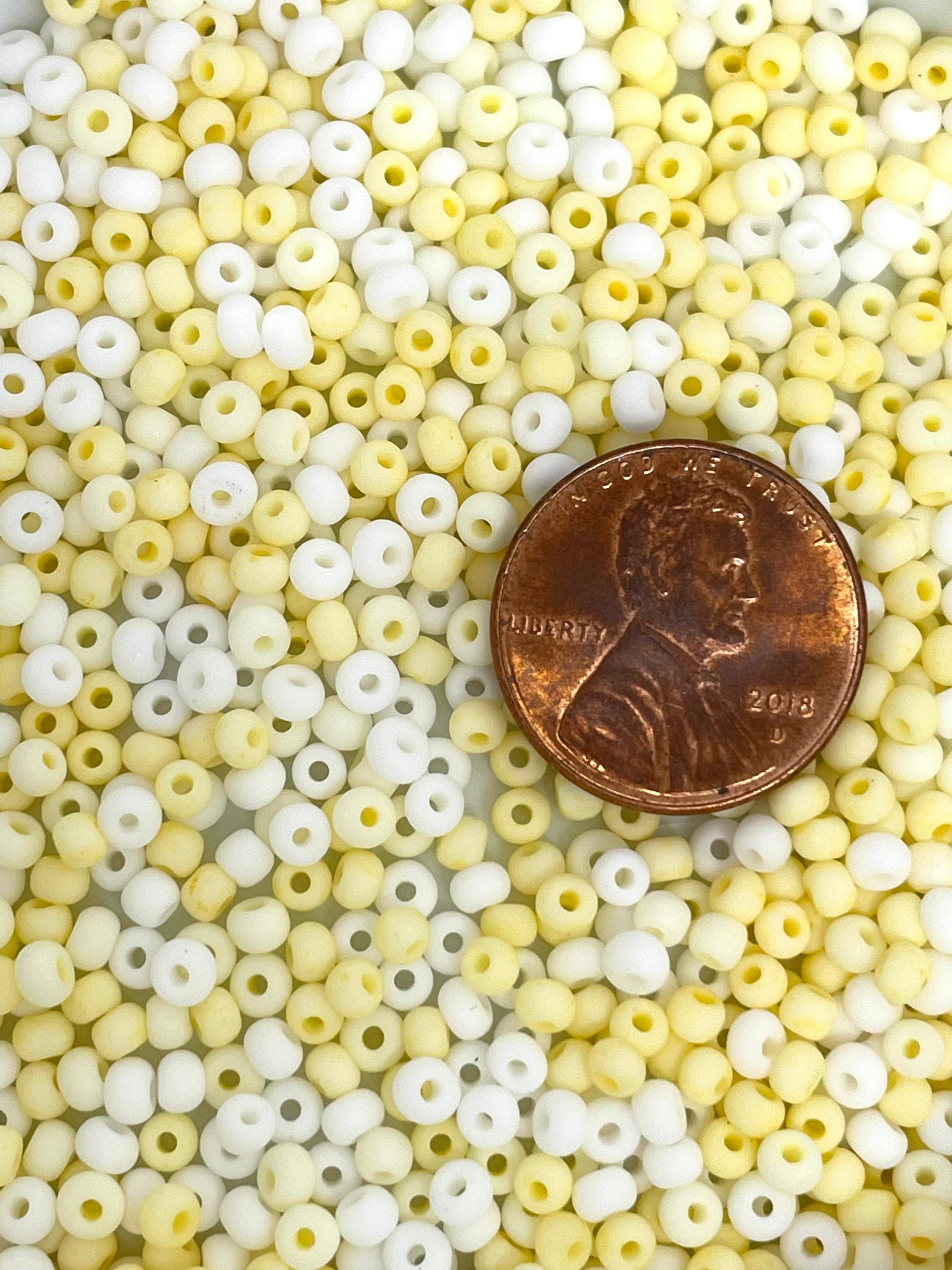 Tiny Lemon Cream Seed Bead Mix, Matte Seed Bead Assortment, Czech Glass Beads