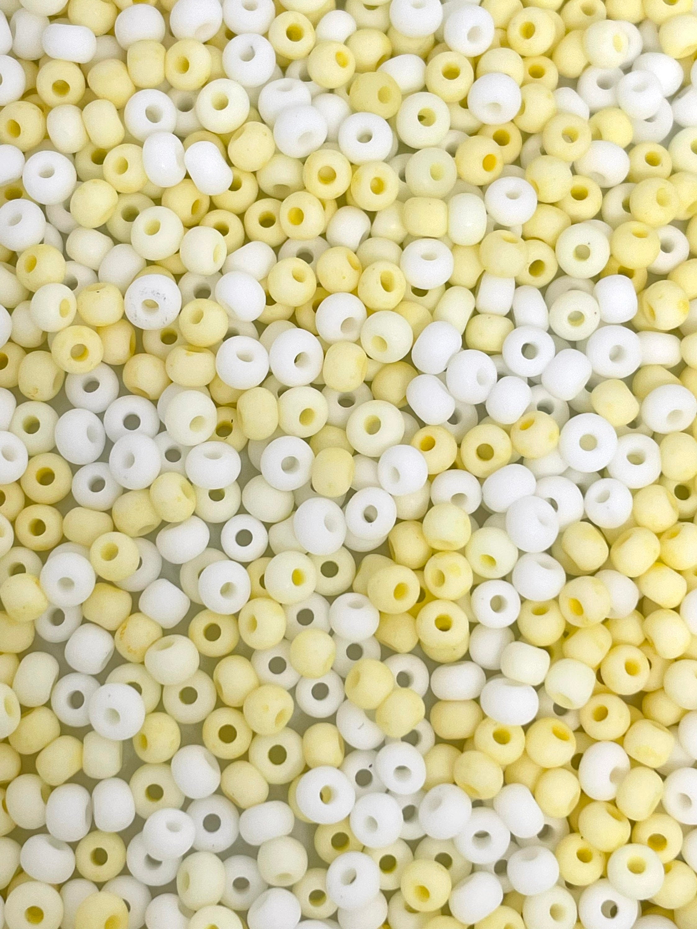 Tiny Lemon Cream Seed Bead Mix, Matte Seed Bead Assortment, Czech Glass Beads