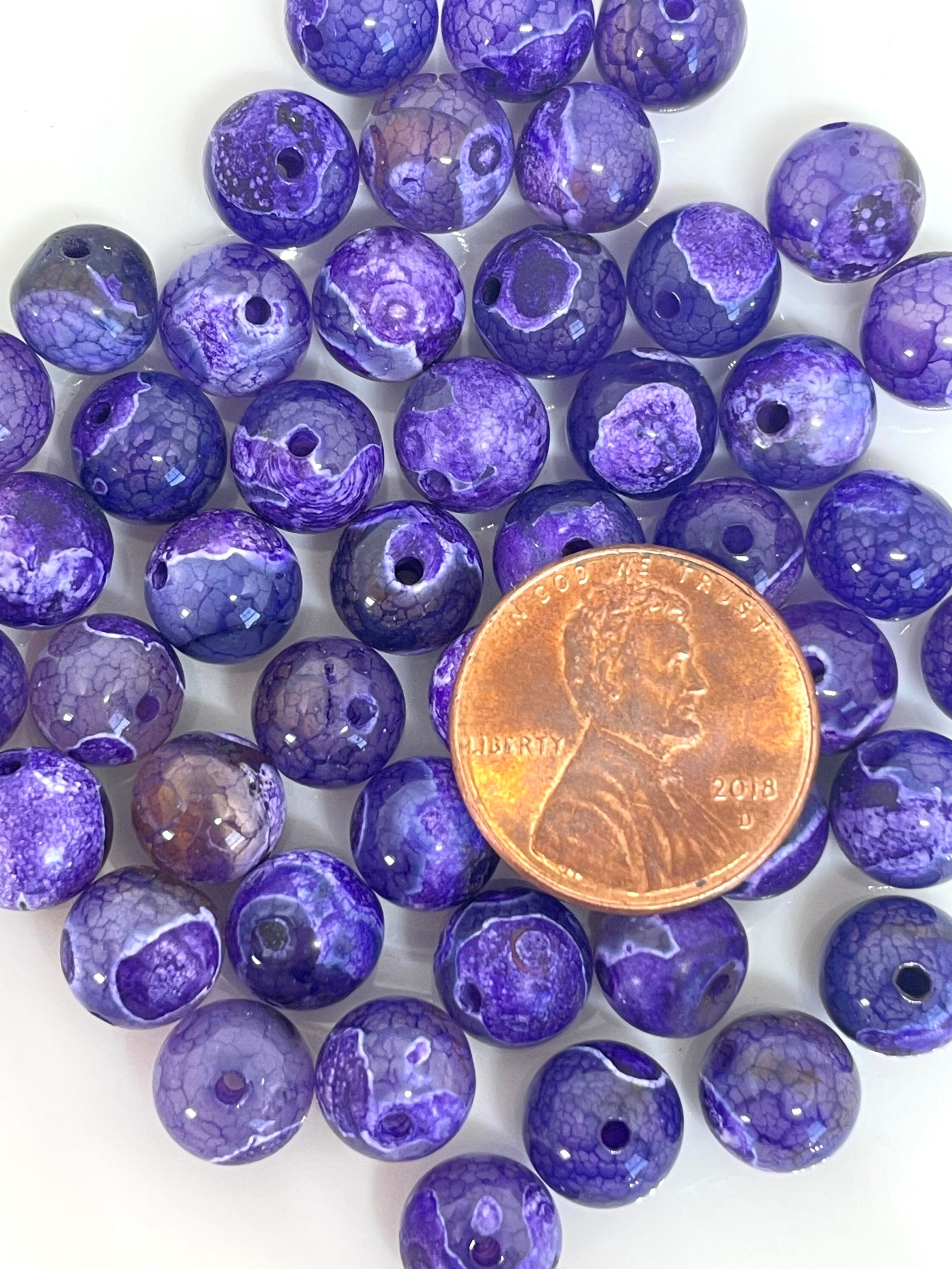 8mm Purple Cracked Fire Agate Onyx Beads