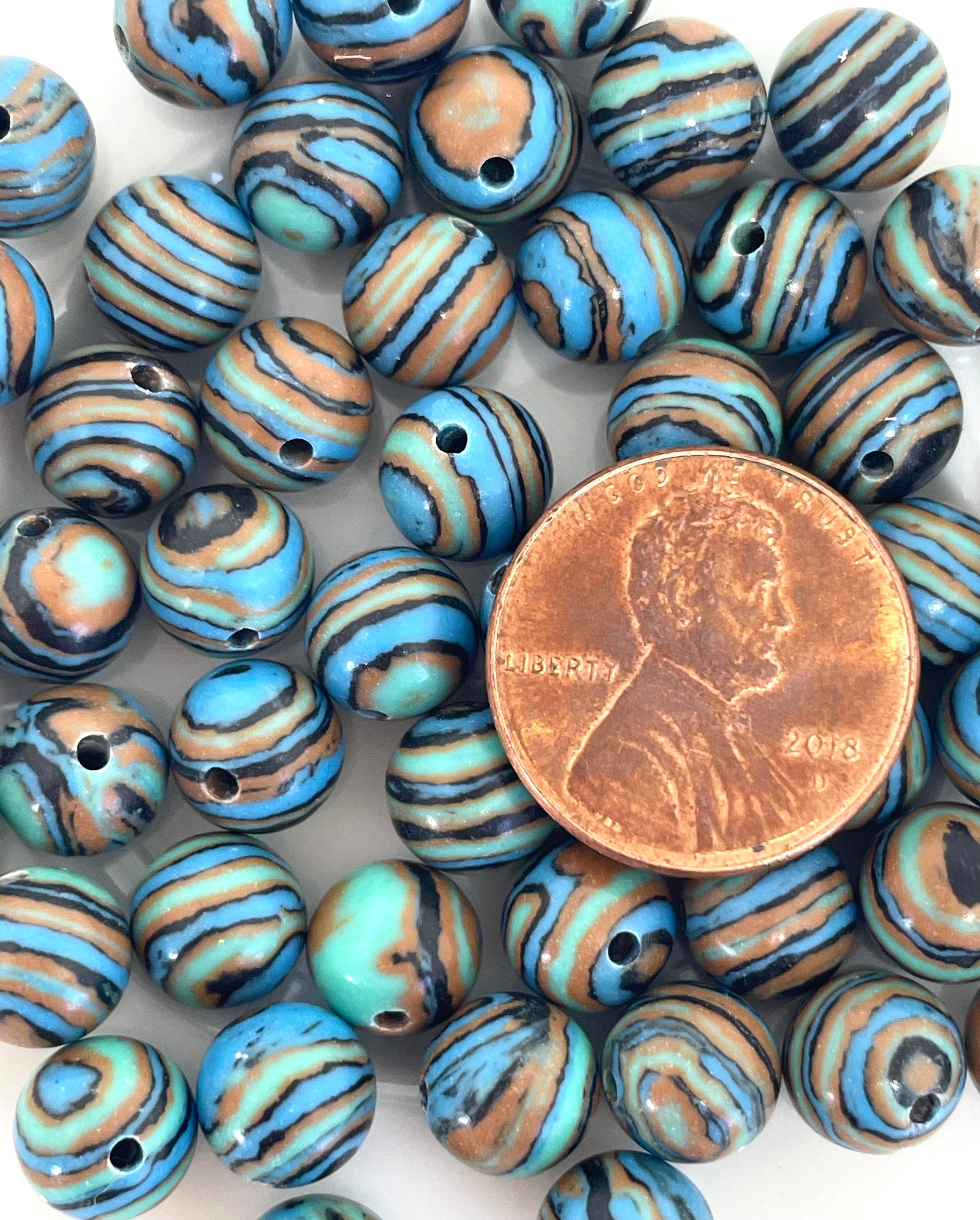 8mm Blue Synthetic Malachite Stone Beads