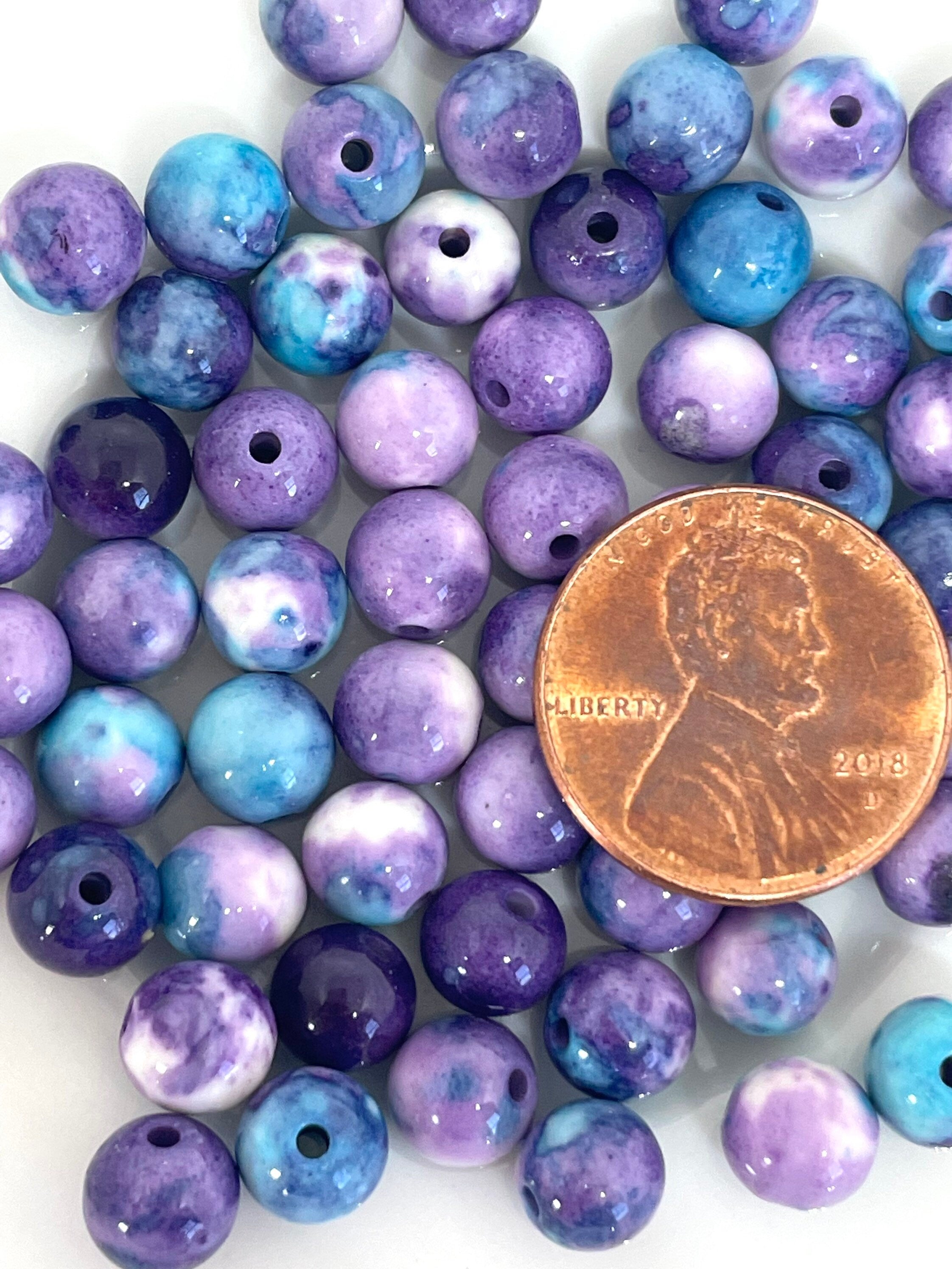 6mm Purple Jasper Blue and White Stone Beads