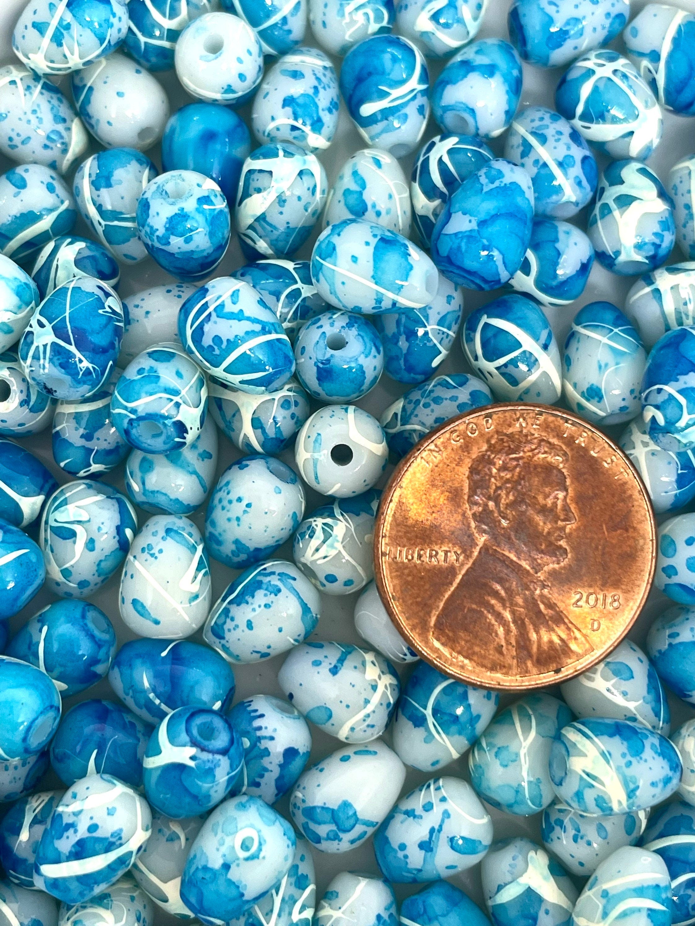 Blue and White Sky Beads, TearDrop Beads for Earrings, Glass Beads for Jewelry Making