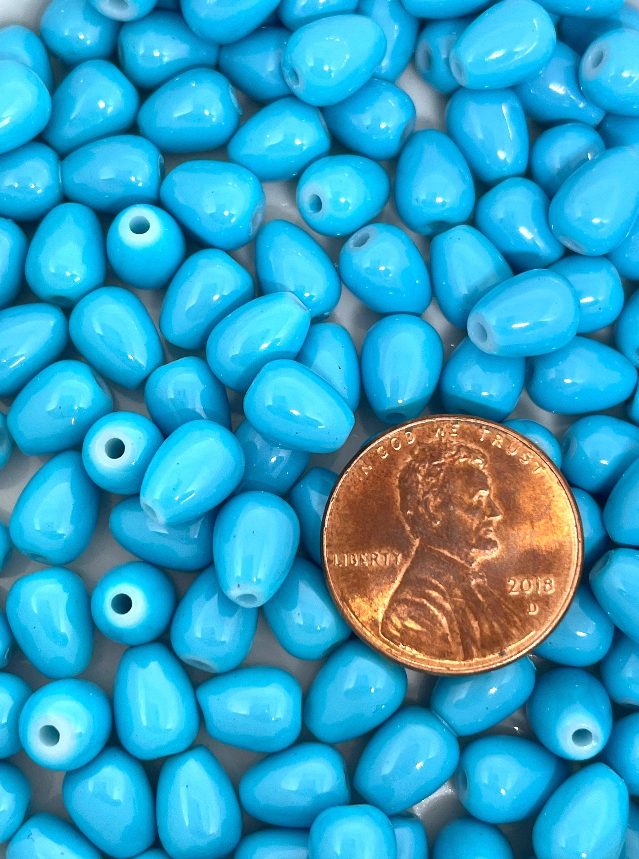 Bright Blue Beads, Glass TearDrop Beads for Jewelry Making, Earrings, Colorful Beads shaped like tears