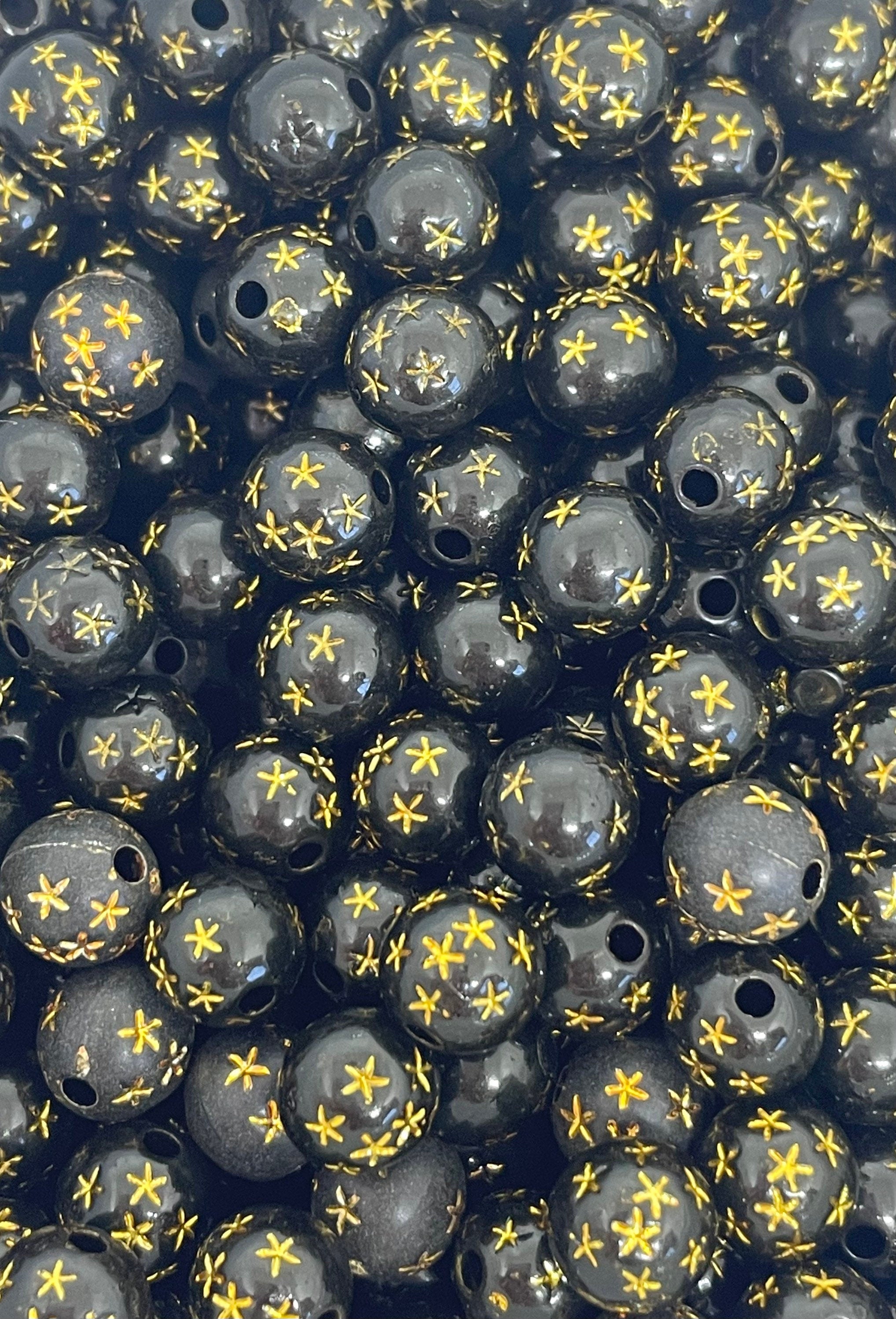 Black and Gold Star Beads, Gothic Beads for Jewelry Making, Starry Night, Goth Beads, Gothic Lolita