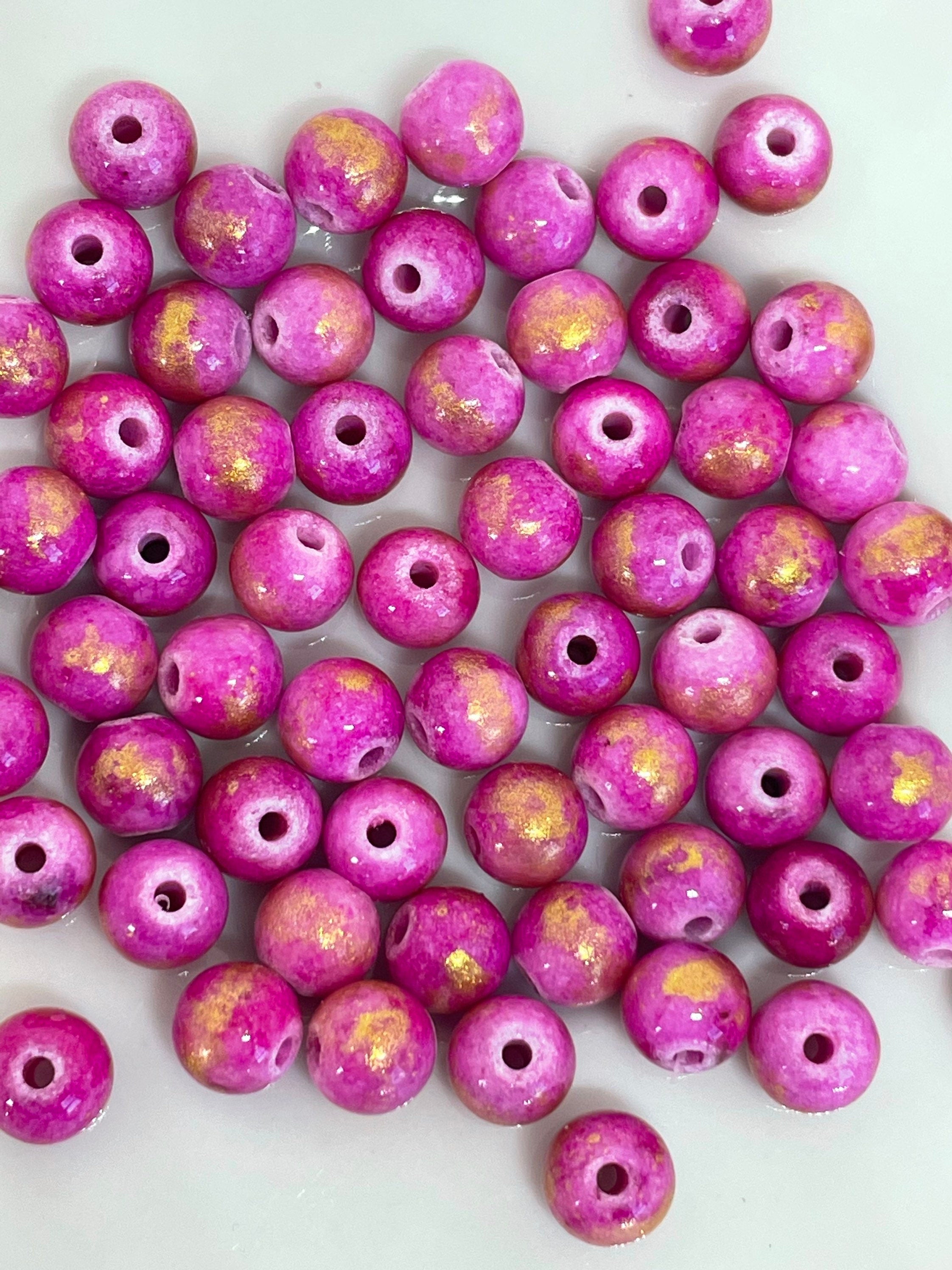 6mm Pink and Gold Lapis Lazuli Stone Beads