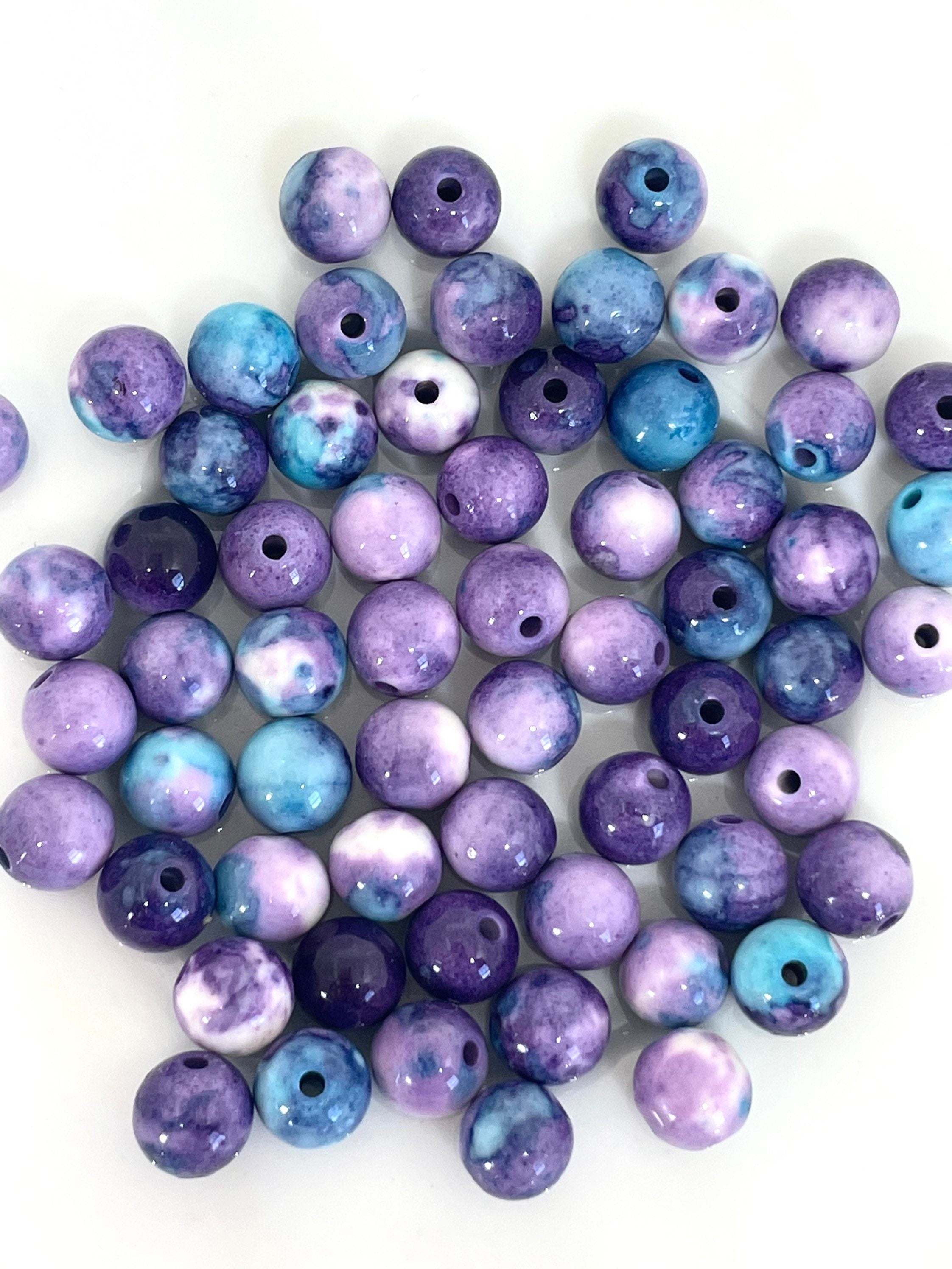 6mm Purple Jasper Blue and White Stone Beads