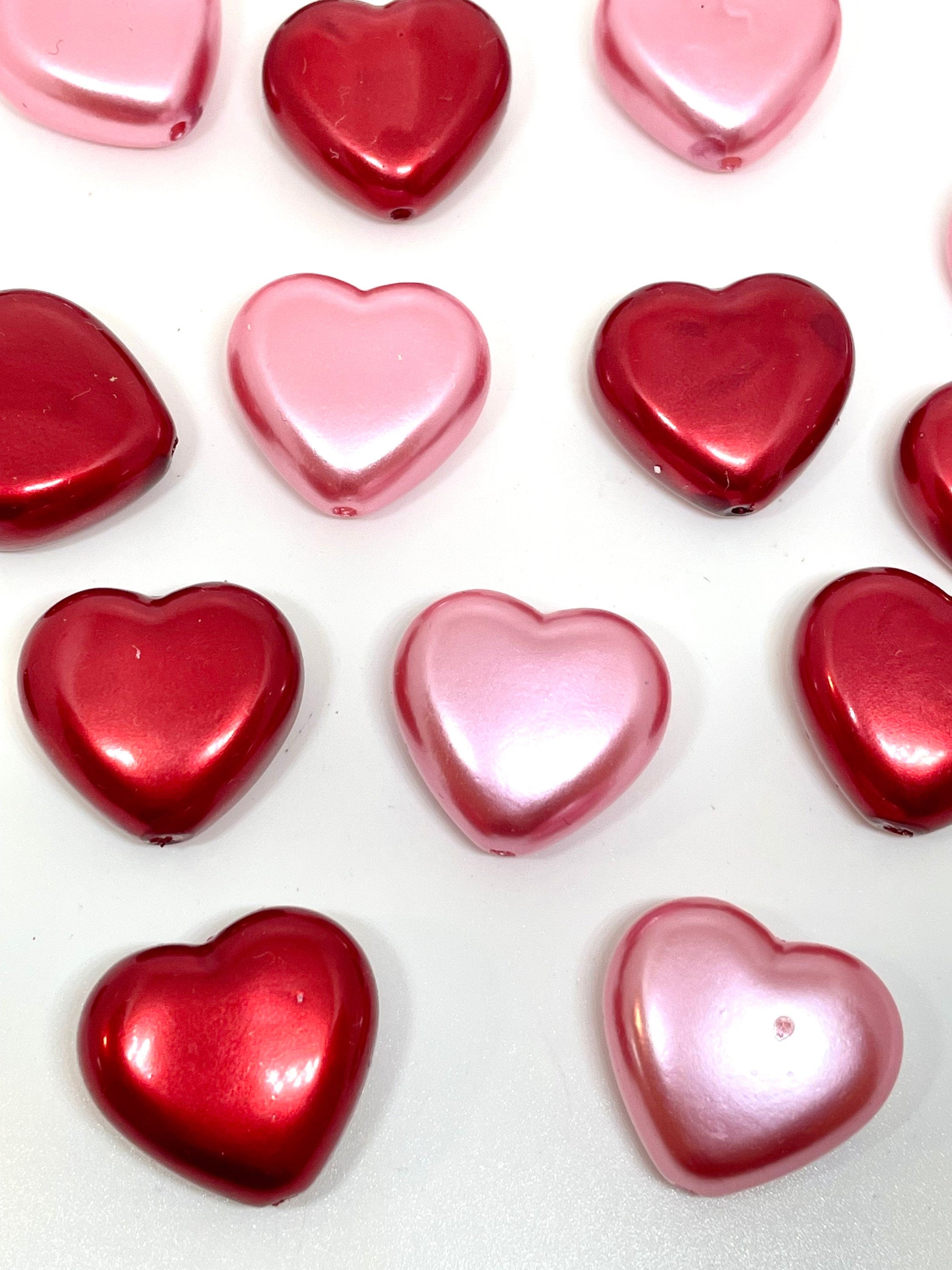 Large Chunky Heart Beads, Statement Beads for Valentine's Day; 25mm beads, Heart Shaped Beads, Imitation Pearls