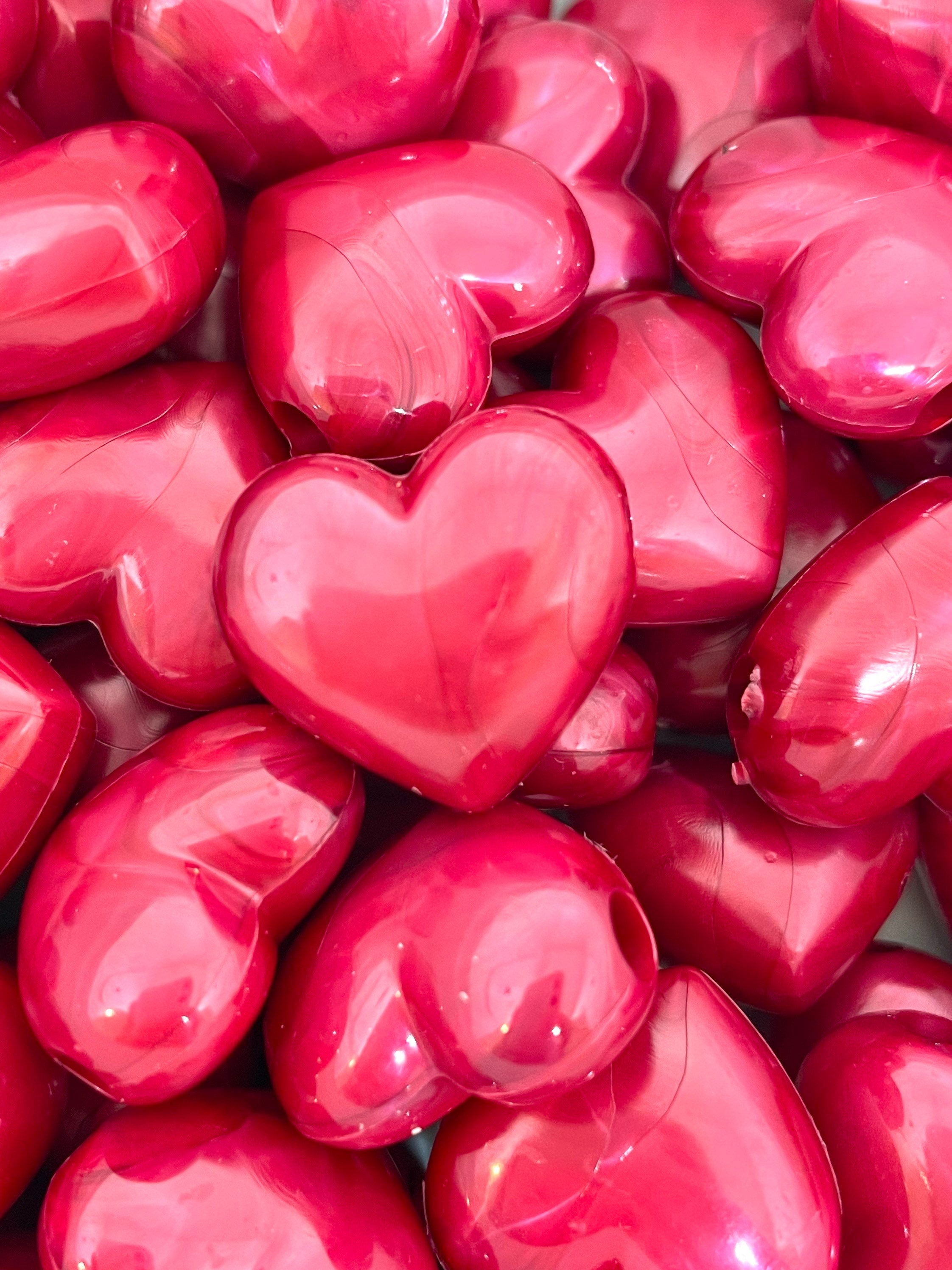 Dark Red Pearl Heart Beads, Acrylic Heart Charm, Valentine's Day Beads for Jewelry Making, Red Heart Pendant