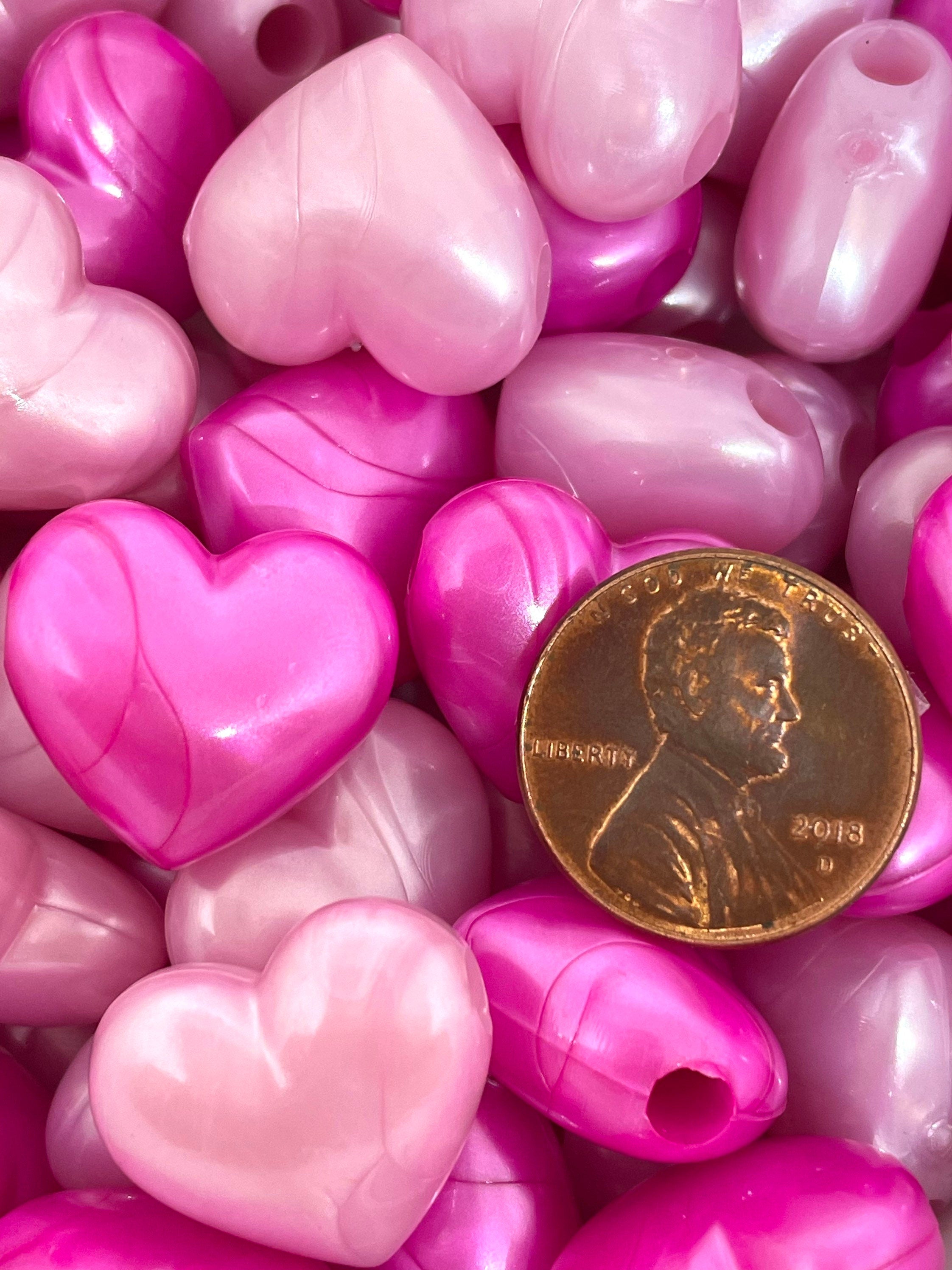 Pink Heart Bead Assortment, Valentine's Day Mix, Vday Beads, Large Heart Beads for Jewelry Making, Heart Charm, Pendant