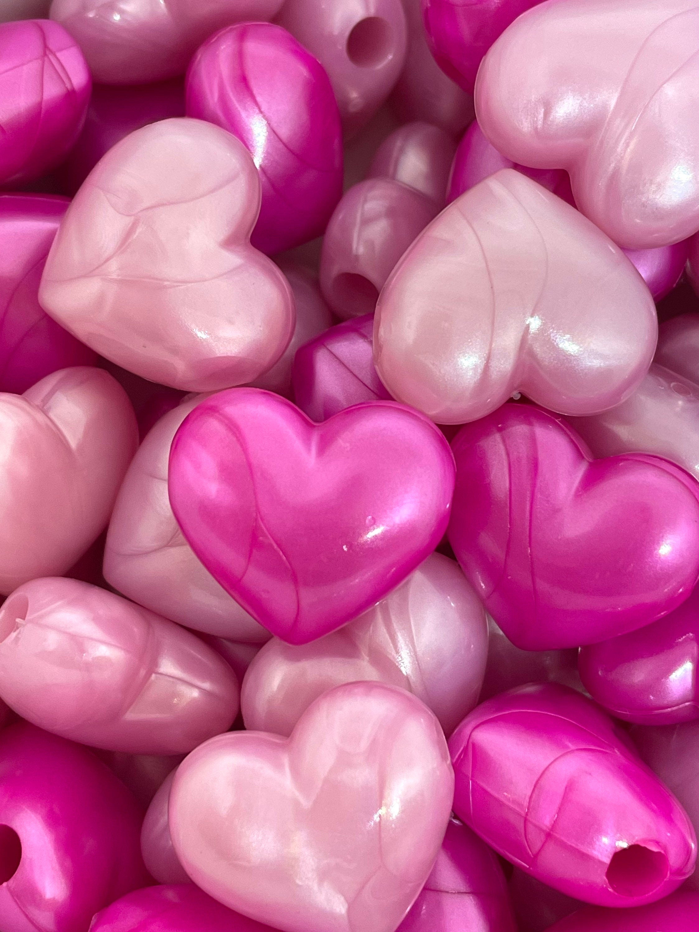 Pink Heart Bead Assortment, Valentine's Day Mix, Vday Beads, Large Heart Beads for Jewelry Making, Heart Charm, Pendant