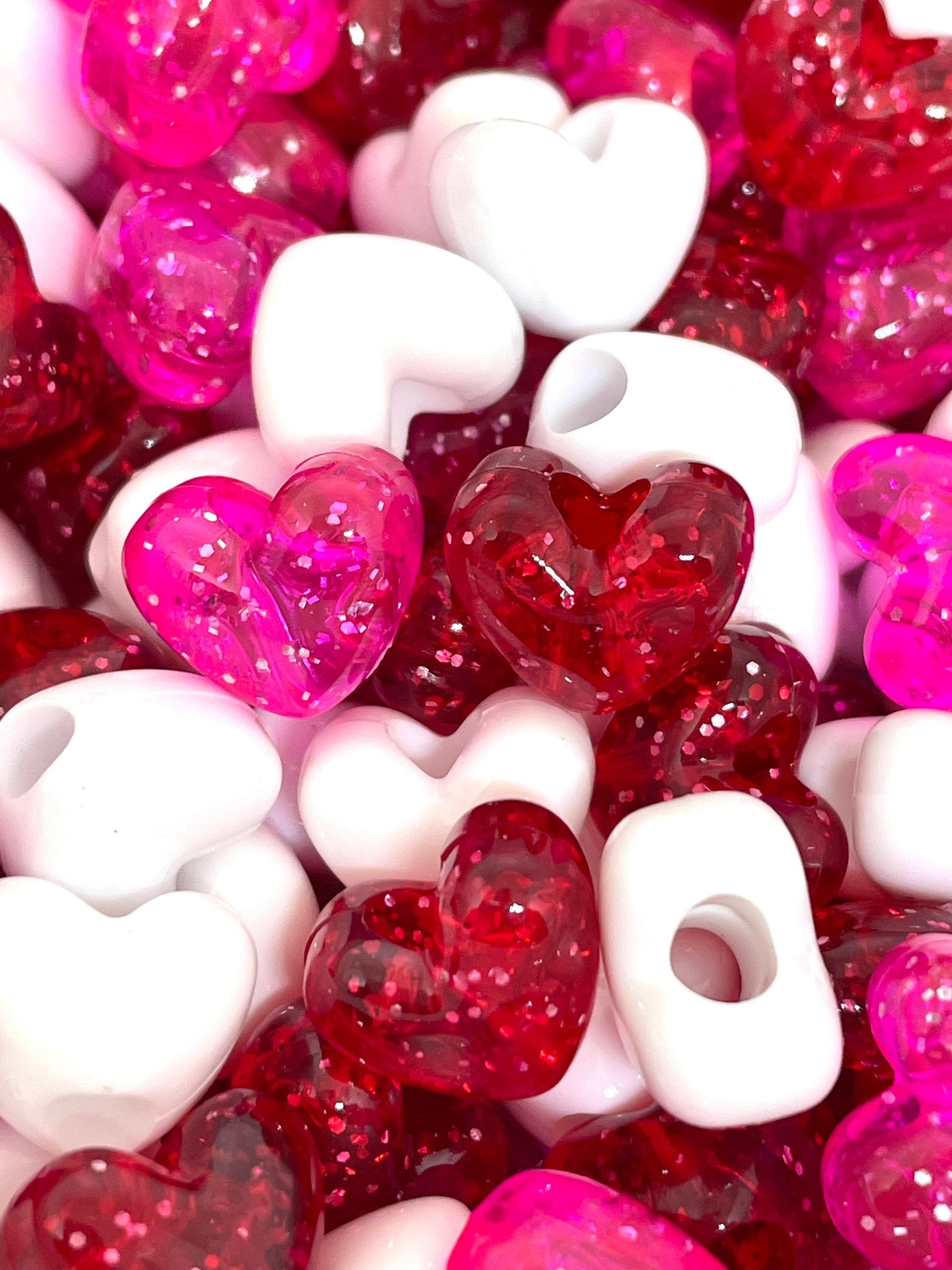 Valentine's Day Beads, Cute Heart Pony Bead Assortment, Love Beads for Jewelry Making, Glitter Beads for Bracelet