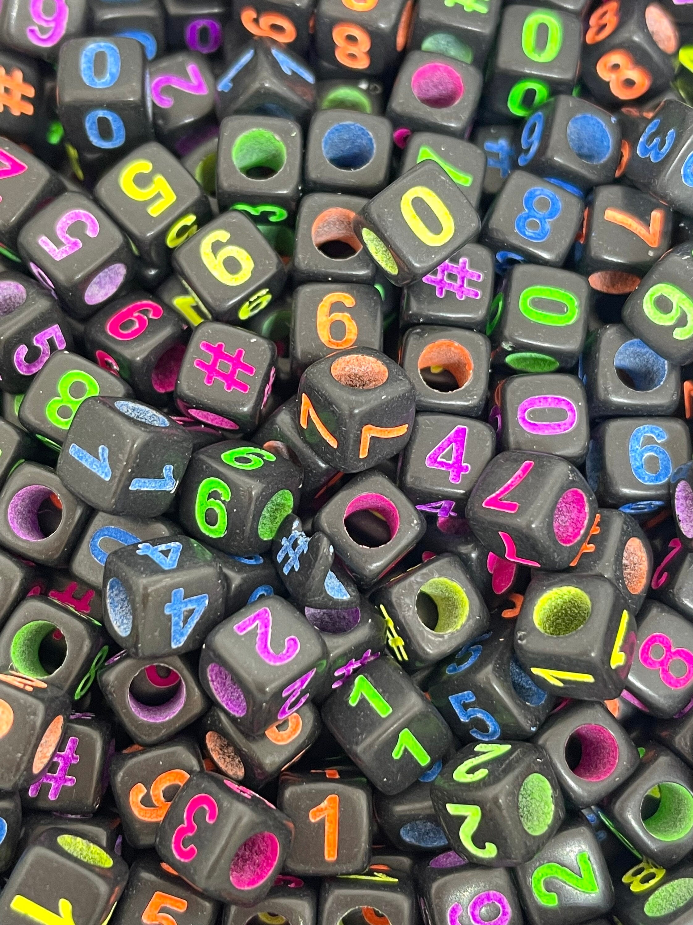 Neon Numbers for Letter Jewelry, Alphabet Beads, Word Jewelry, Name Bracelet, Letter Beads, Neon Spacer Beads