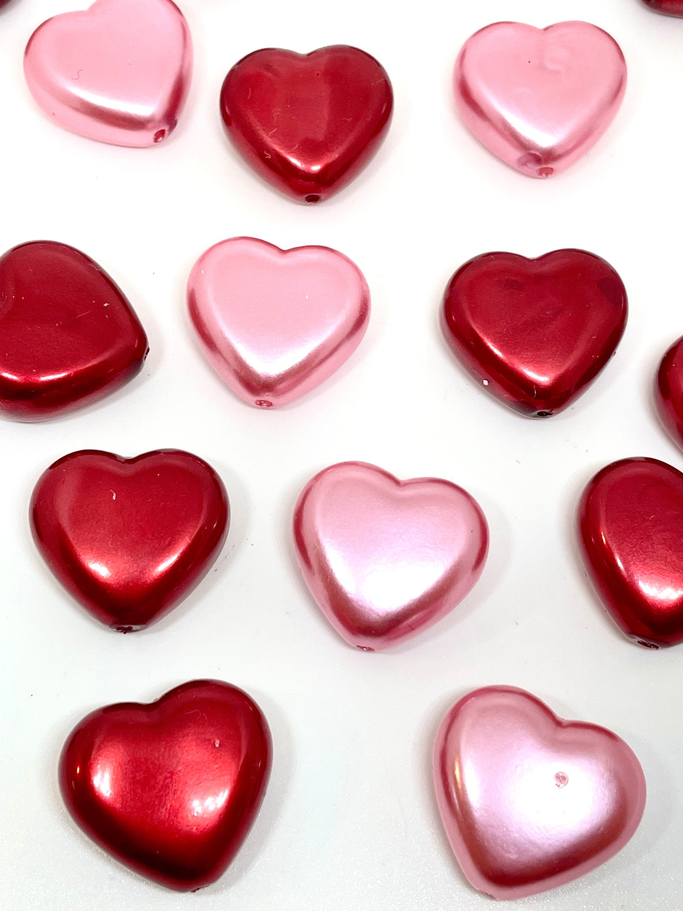 Large Chunky Heart Beads, Statement Beads for Valentine's Day; 25mm beads, Heart Shaped Beads, Imitation Pearls