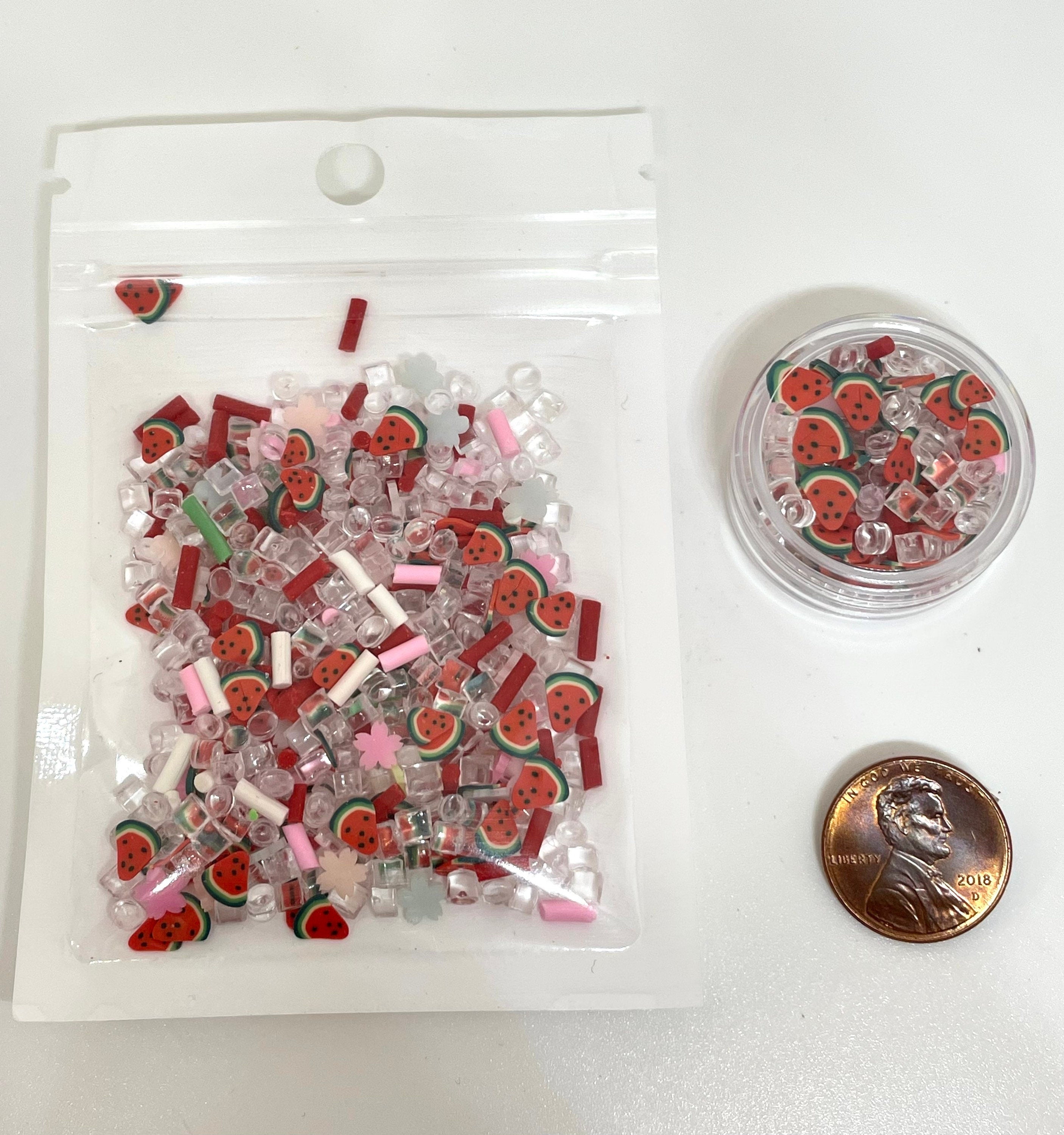 Watermelon Fake Sprinkle Mix, Fruit Slices Slime Toppings, Mix-Ins for Slime, Faux Sprinkles, Decoden, Nail Art