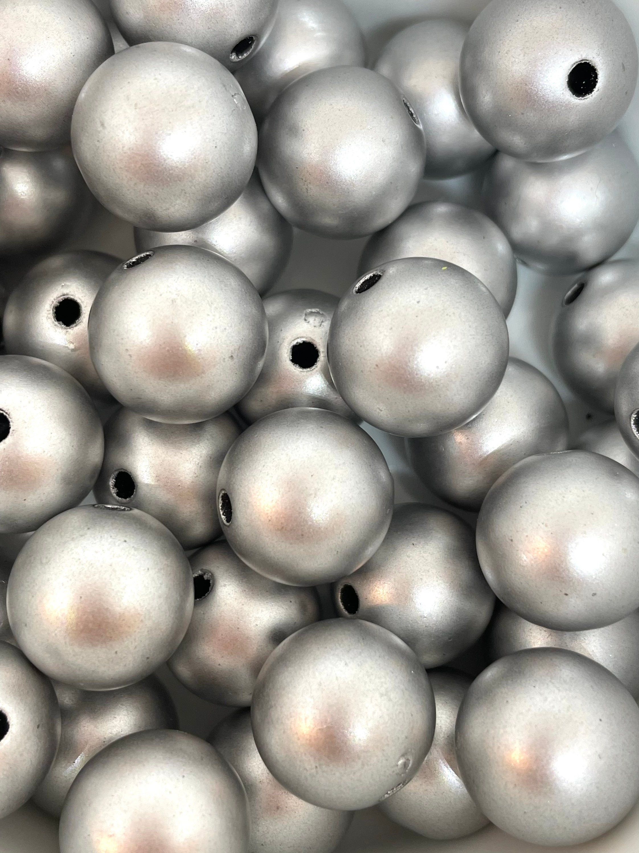 Metallic Silver Chunky Beads, 16mm Chunky Beads for Jewelry Making, Celebration Beads, New Years Beads, Party Beads