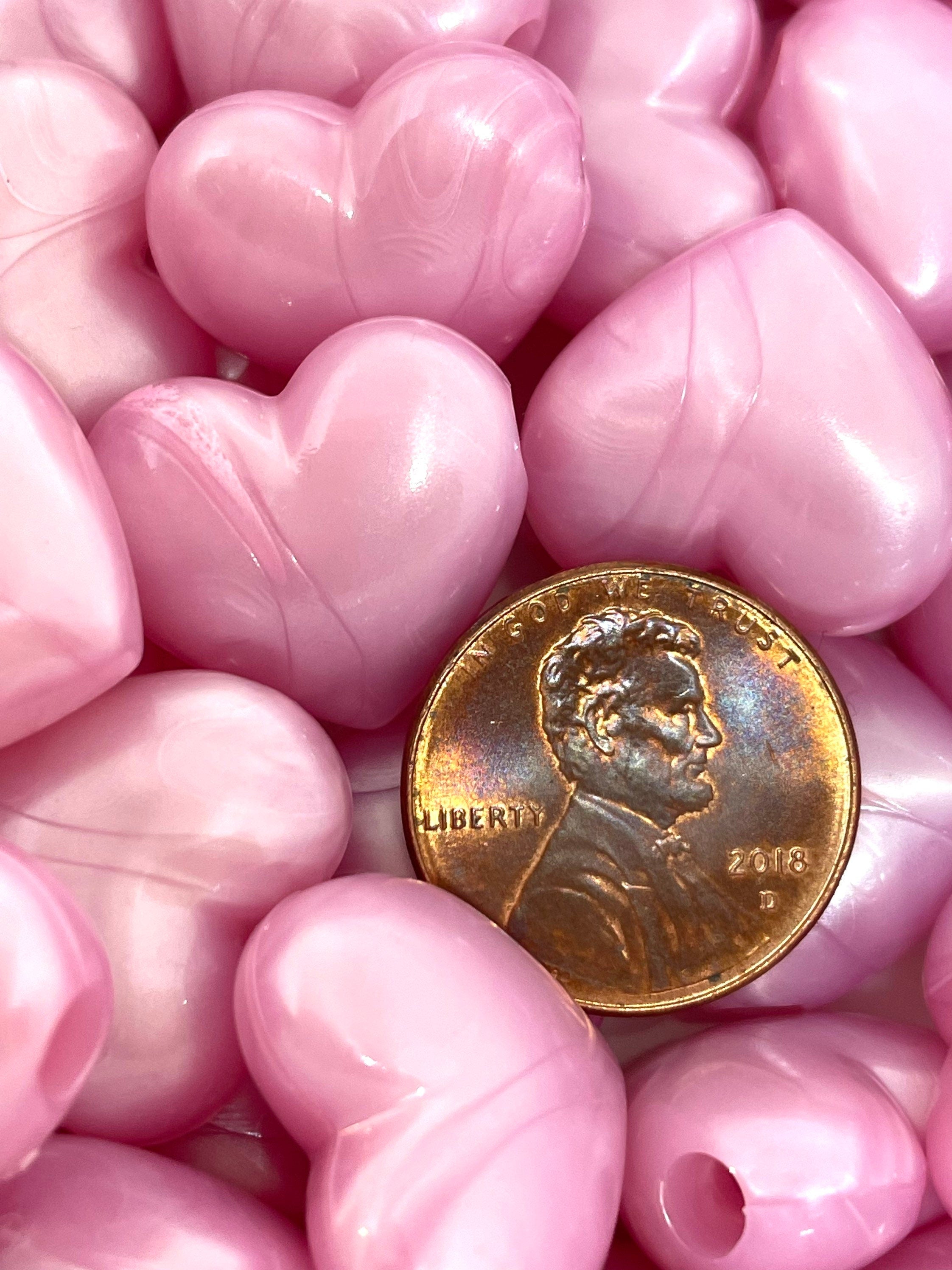 Baby Pink Pearlized Heart Beads, Chunky Acrylic Heart Charm for Jewelry Making, Pendant Bead, Pink Beads, Valentine's Day Beads