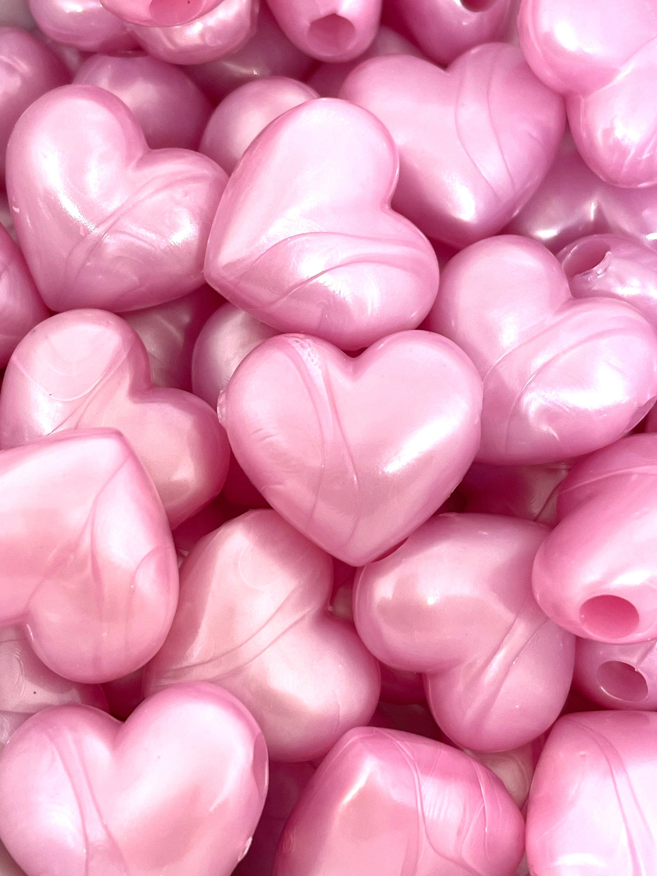 Baby Pink Pearlized Heart Beads, Chunky Acrylic Heart Charm for Jewelry Making, Pendant Bead, Pink Beads, Valentine's Day Beads