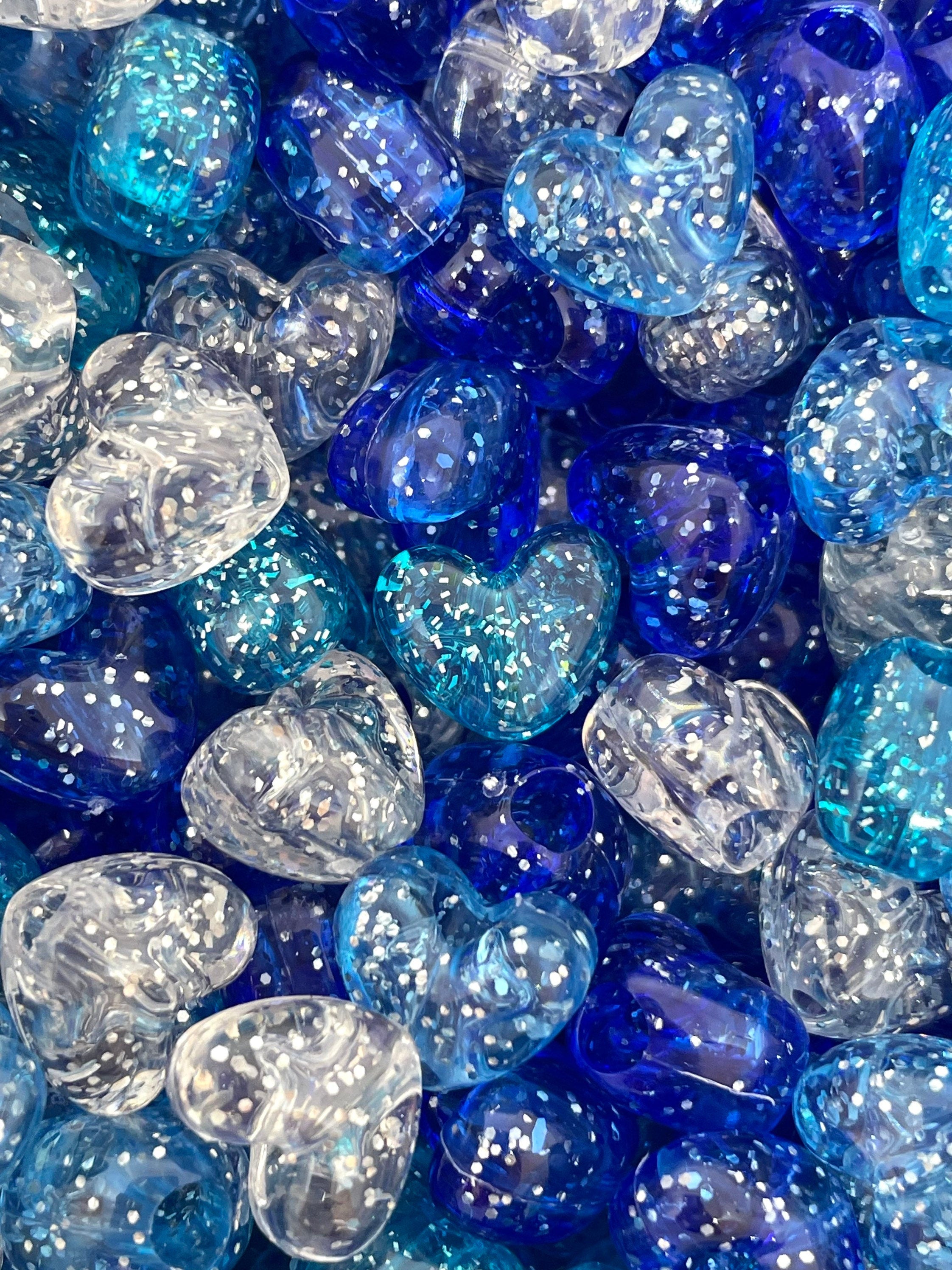 Frozen Themed Blue Heart Bead Set for Jewelry Making, Glitter Beads for Bracelet, Heart Shaped Beads, Sparkle Beads for Necklace, Elsa Theme