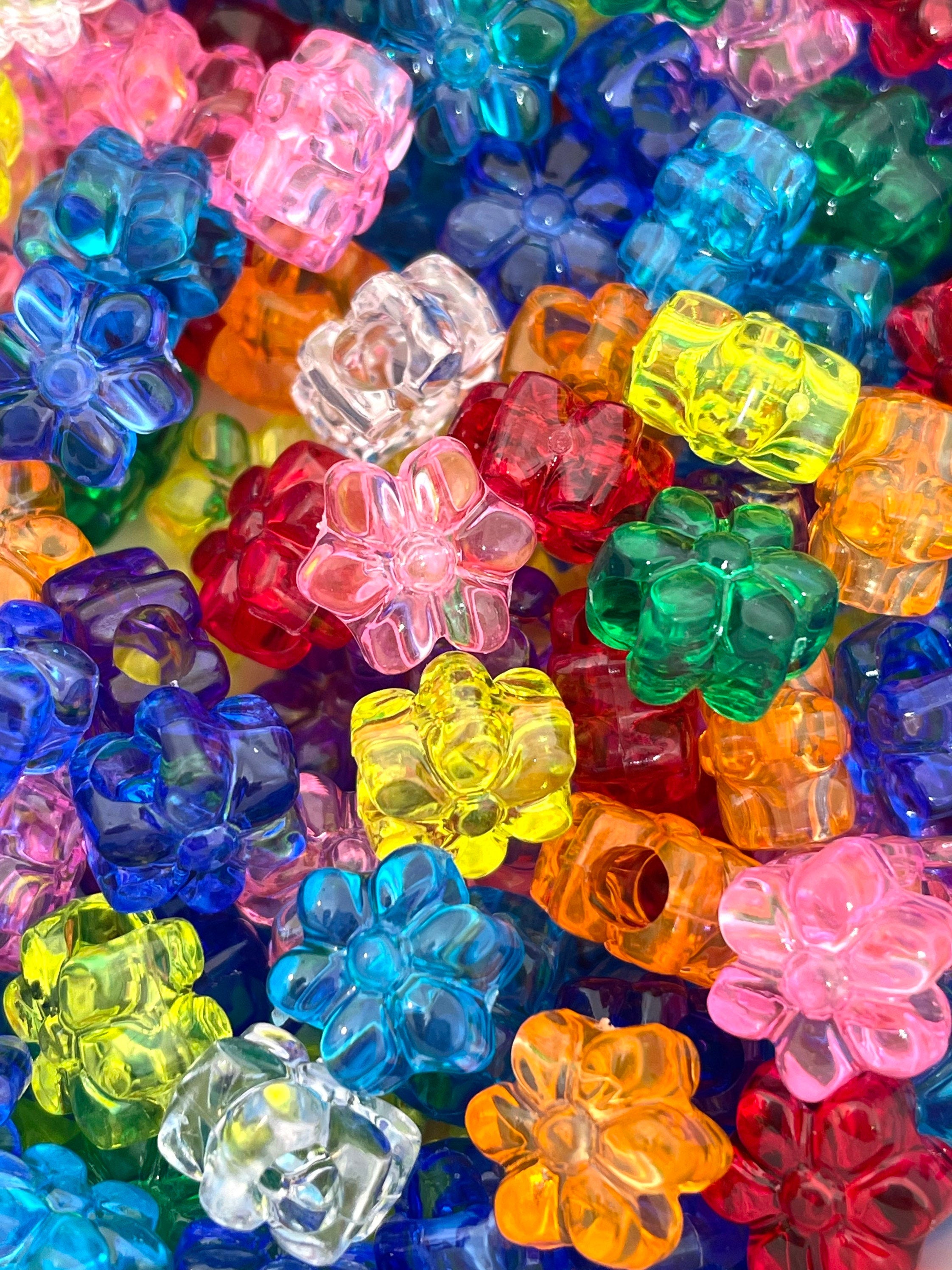 Translucent Rainbow Flower Beads, Cute Beads, Kawaii Beads, DIY beads