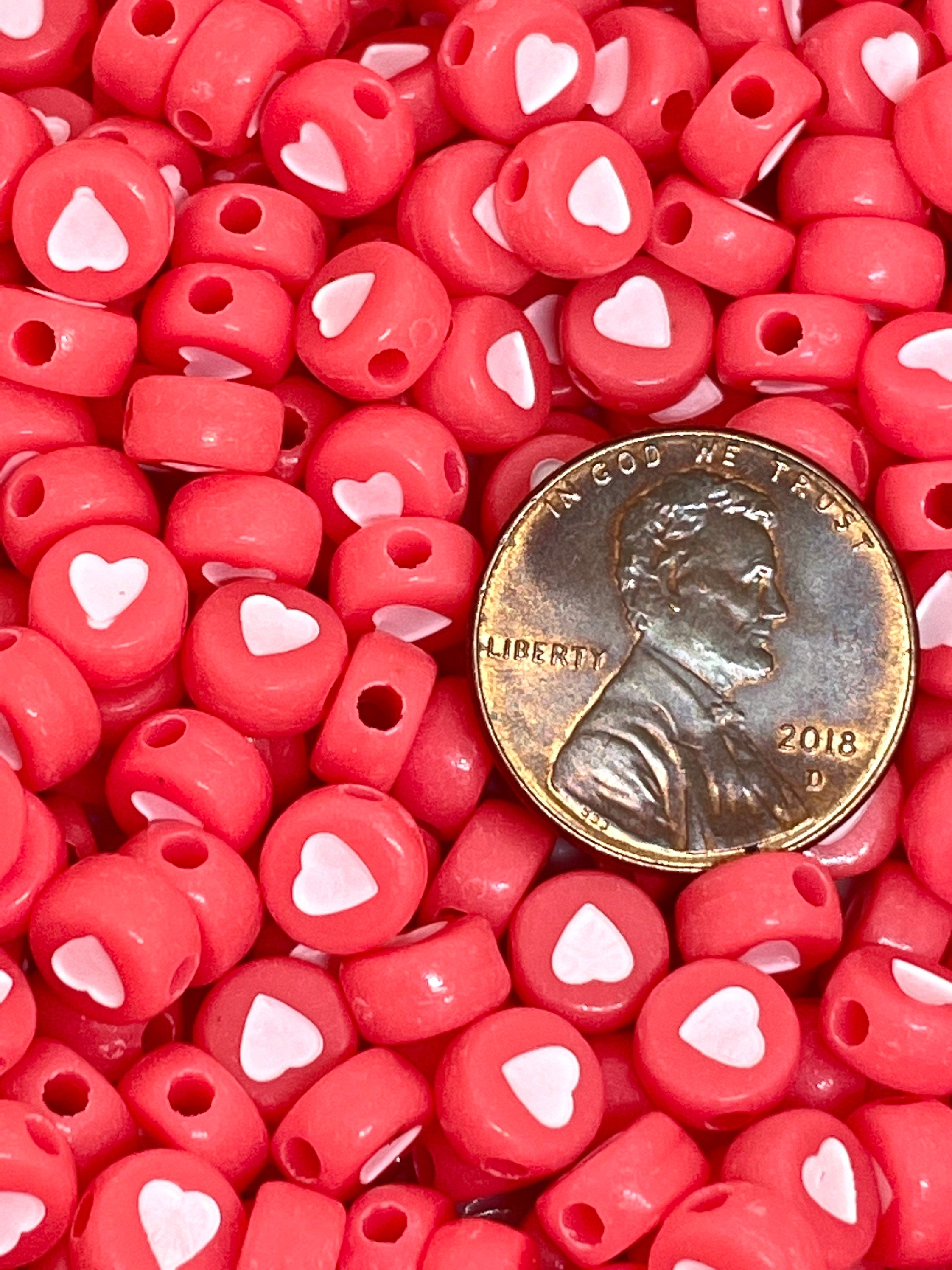 Bright Red Heart Beads, Red Spacer Bead for Bracelet, Valentine's Day Beads for Jewelry Making, Red Alphabet Beads, Coin Beads