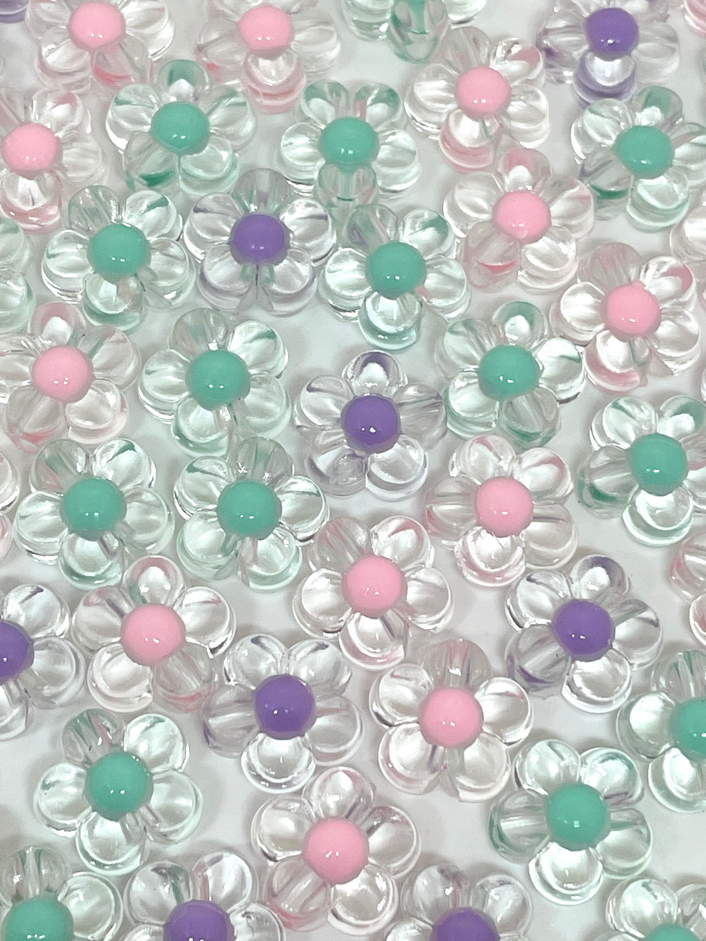 Daisy Flower Beads Pastel Mix, Cute Translucent Beads for Jewelry Making, Daisy Beads, Daisy Charm, Daisy Pendant, Easter Beads