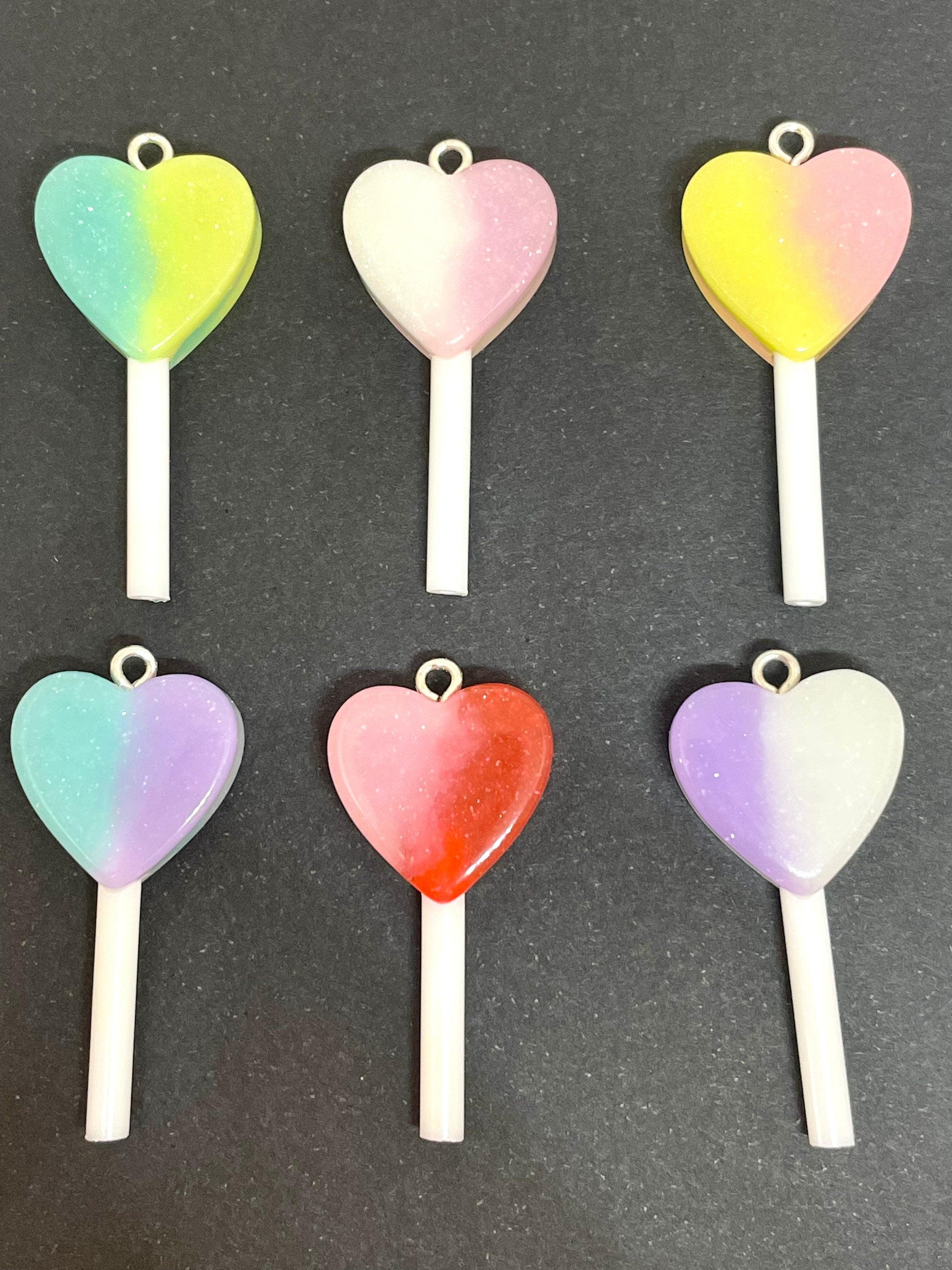 Cute Heart Lollipop Charm for Jewelry Making, Valentine's Day Charm, Fake Candy Pendant, Candy Charm, Candy Jewelry, Valentine's Day Jewelry