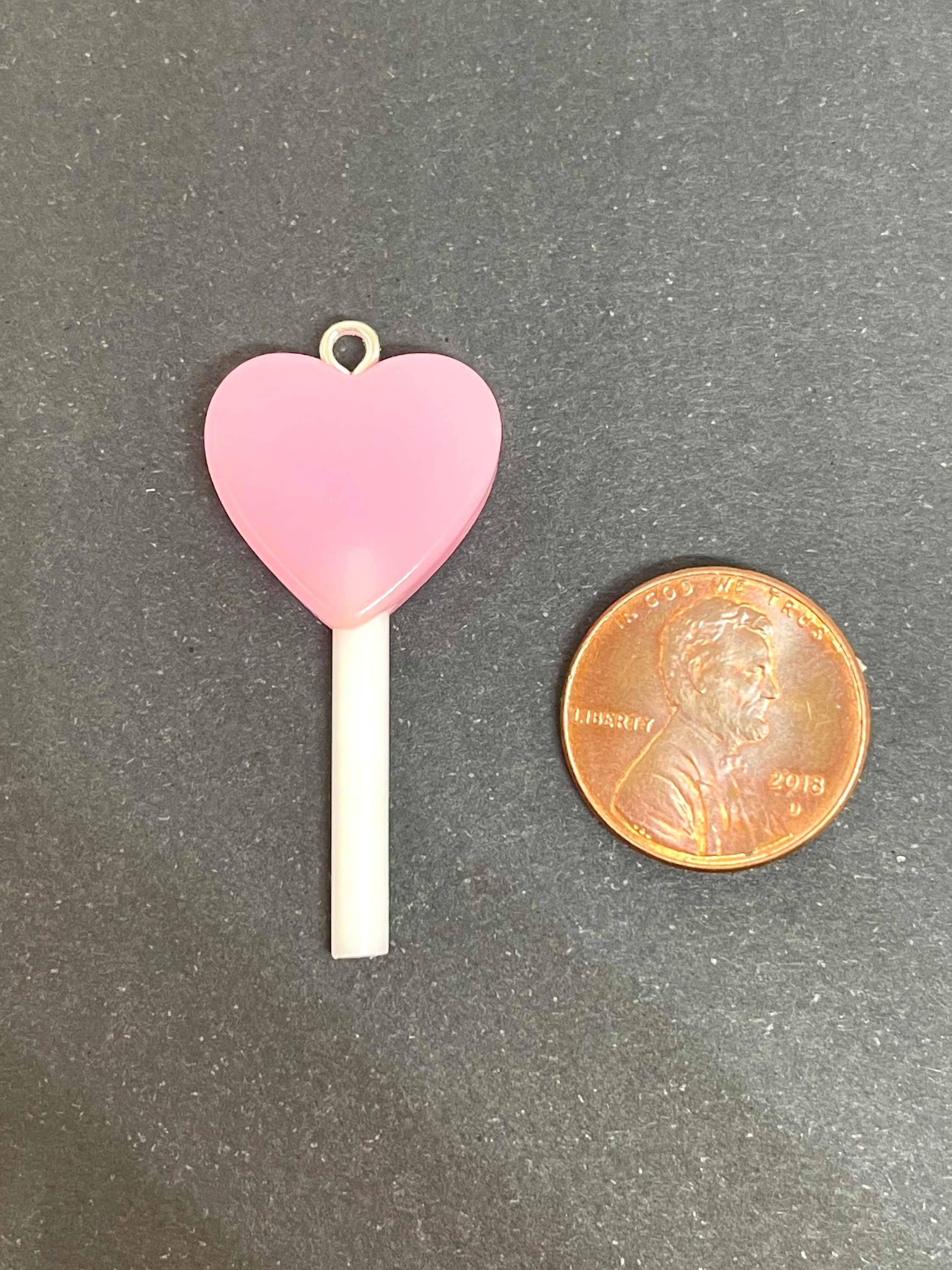 Cute Heart Lollipop Charm for Jewelry Making, Valentine's Day Charm, Fake Candy Pendant, Candy Charm, Candy Jewelry, Valentine's Day Jewelry