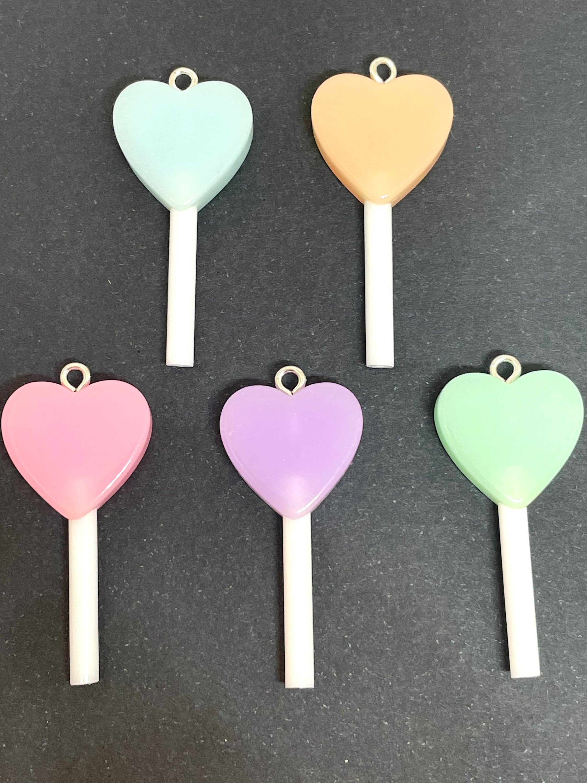 Pastel Heart Lollipop Charm for Jewelry Making, Lollipop Pendant, Fake Candy for Valentine's Day, Heart Jewelry, Candy Jewelry