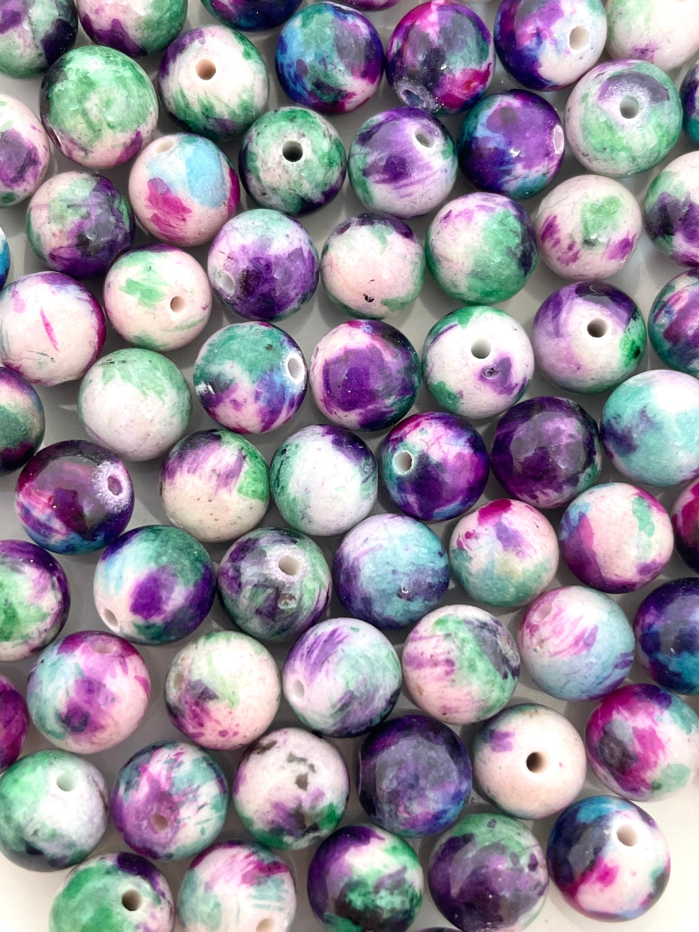 8mm Purple and Green Jade Chalcedony Beads