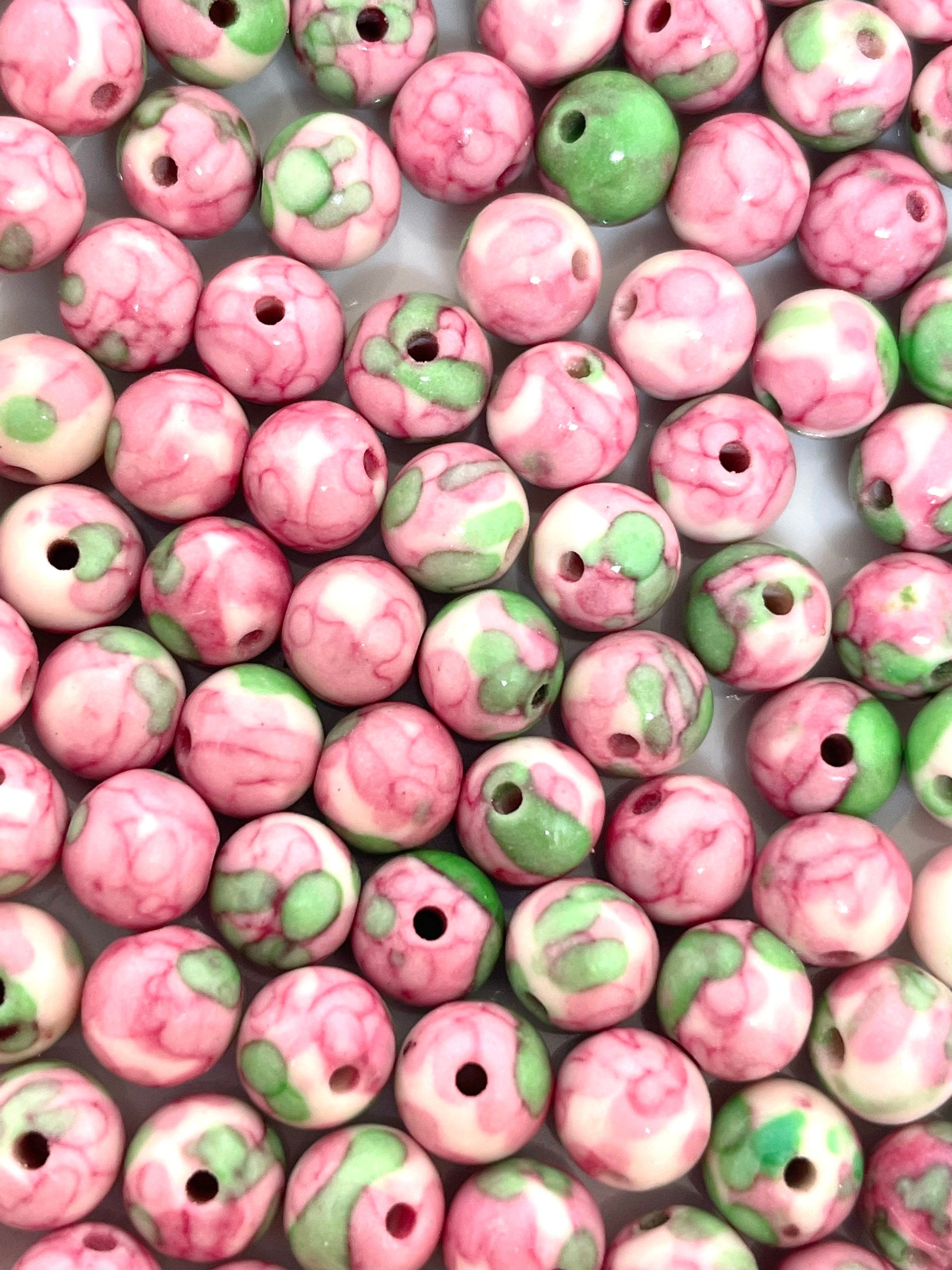 6mm Pink and Green Rain Jasper Beads