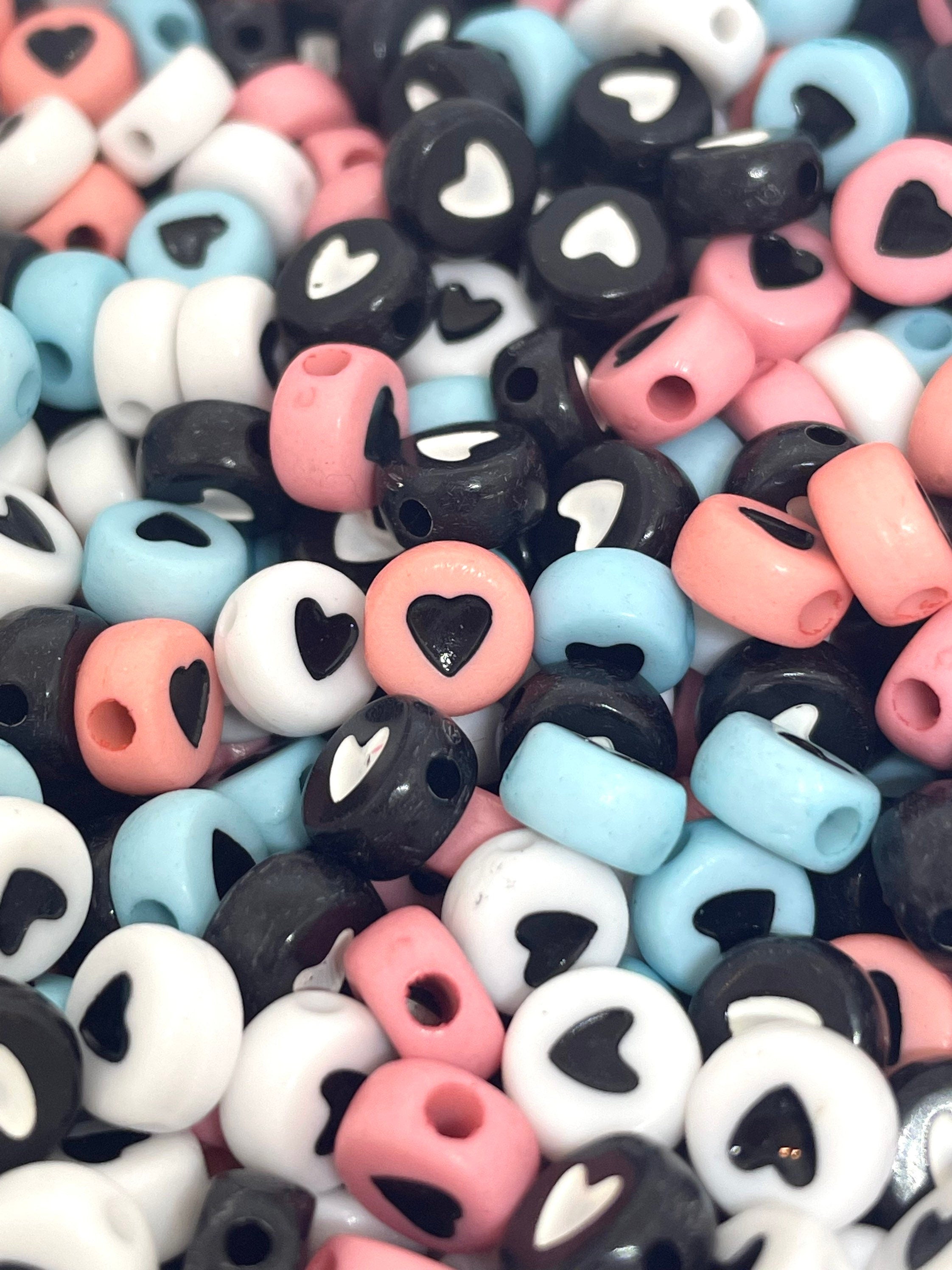 Heart Bead Mix for Alphabet Jewelry, Letter Jewelry, Heart Spacer Beads, Gothic Girl Beads, Fairy Kei Beads, Goth Beads for Jewelry Making