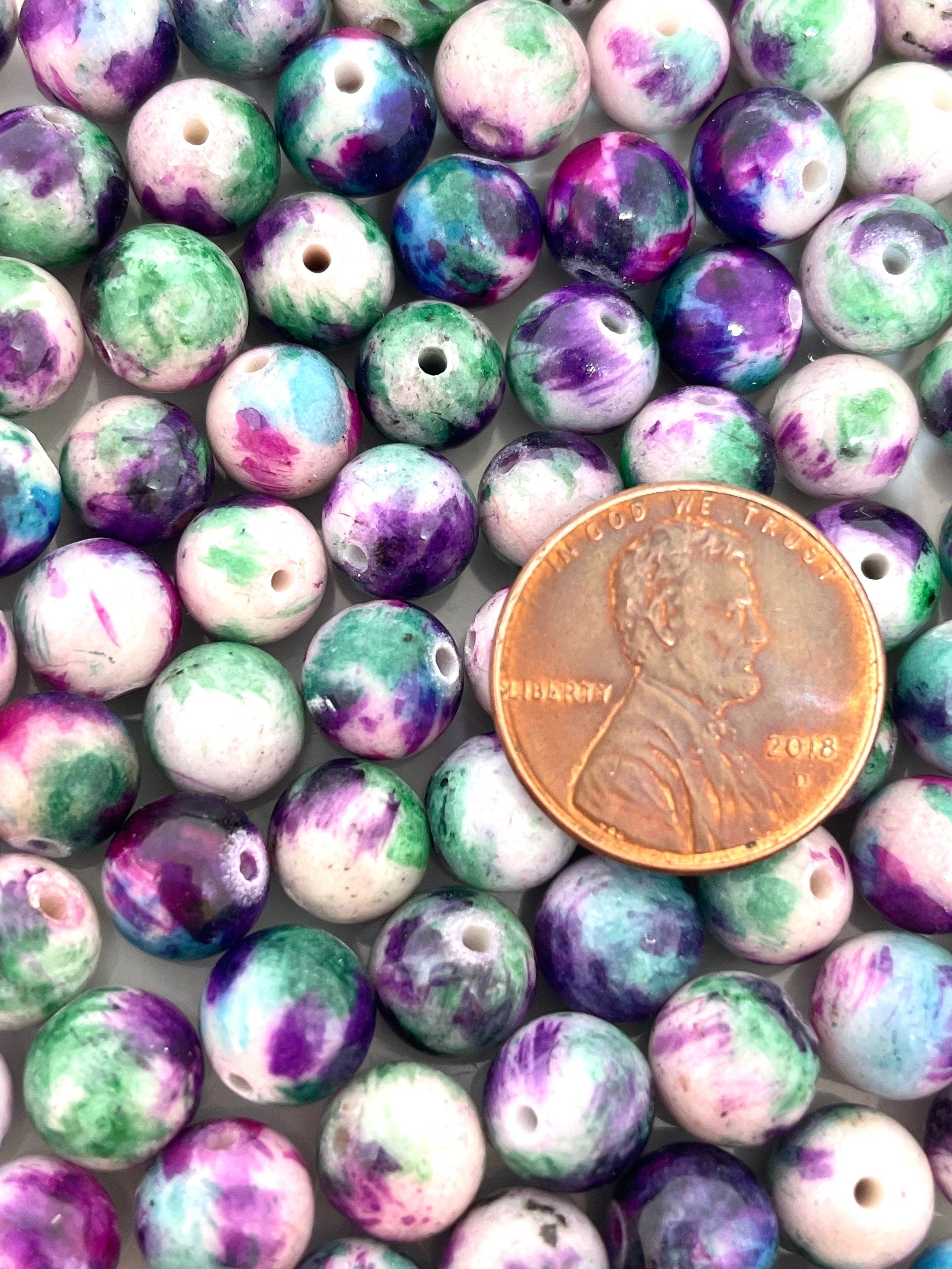 8mm Purple and Green Jade Chalcedony Beads