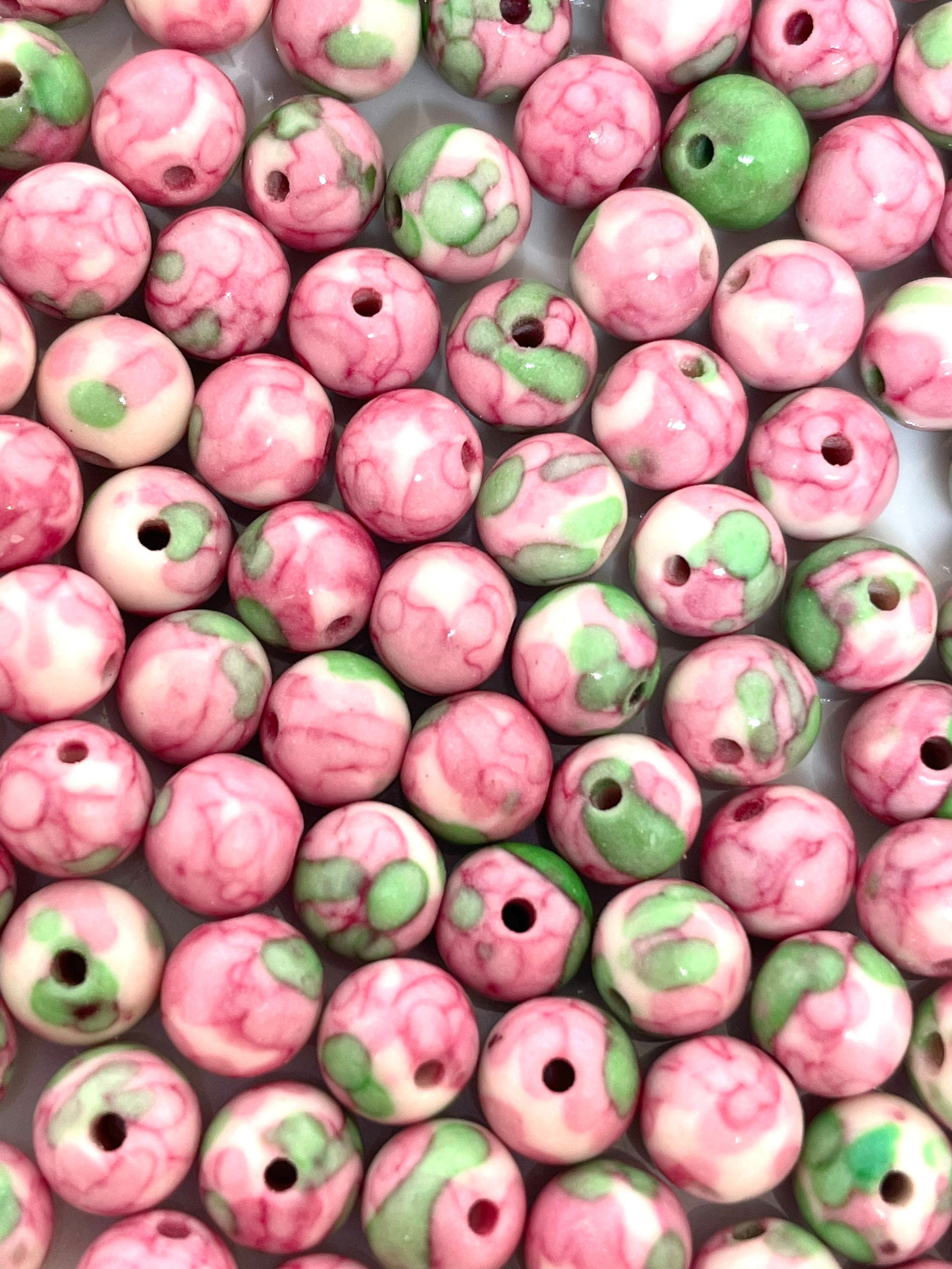 6mm Pink and Green Rain Jasper Beads