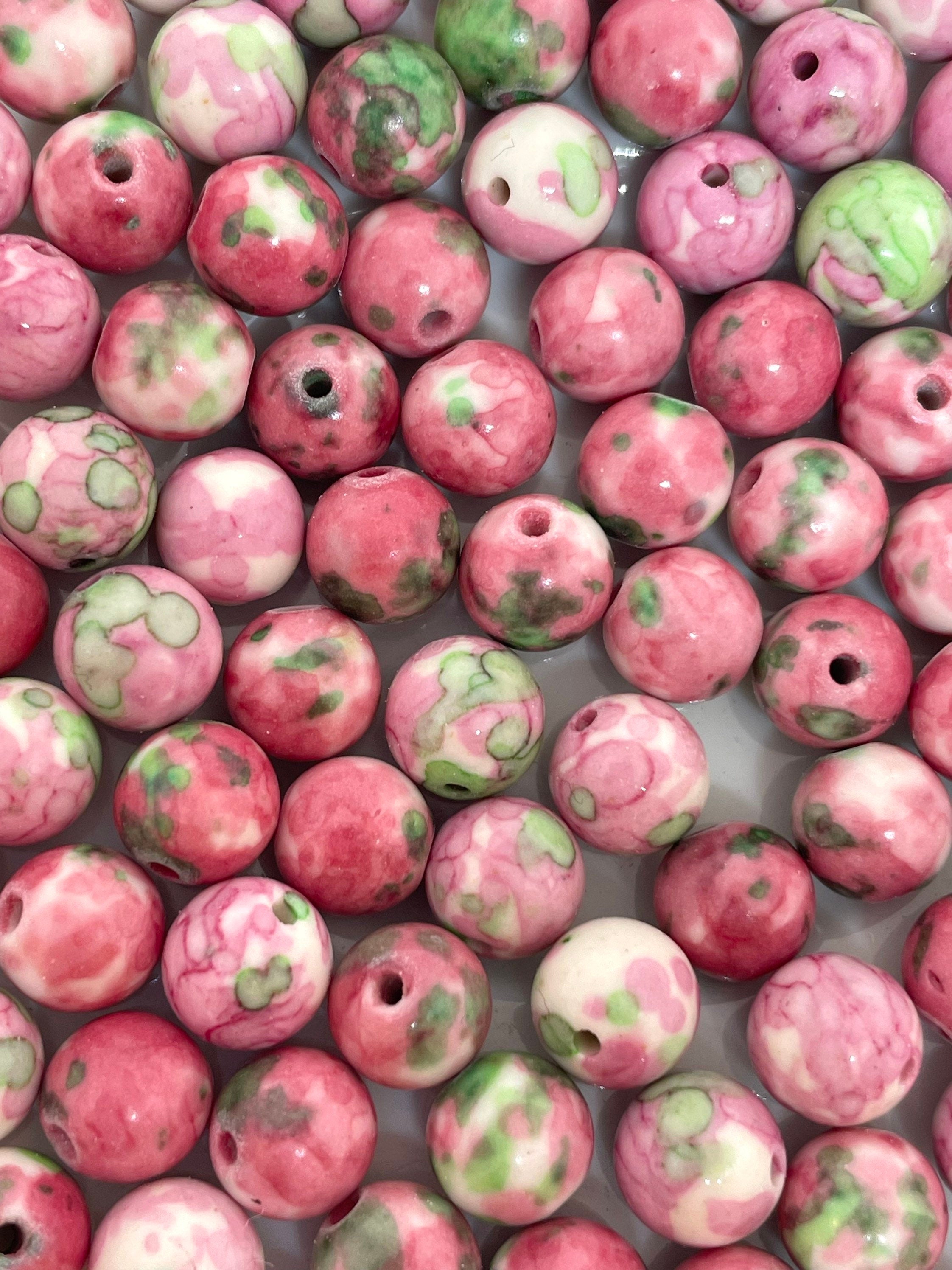 8mm Pretty Pink and Green Rain Jasper Beads