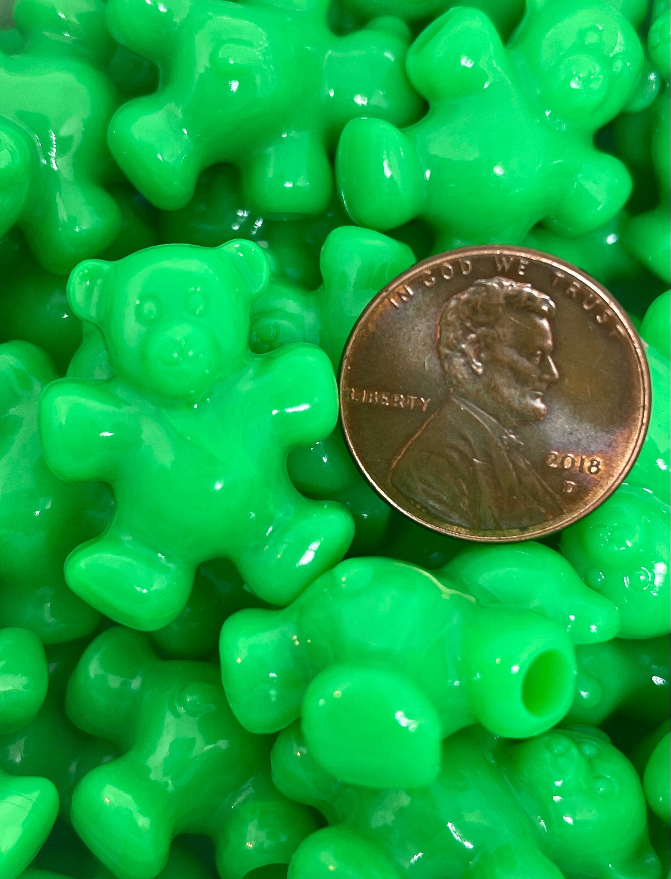 Neon Green Teddy Bear Beads for St Patricks Day, Green Beads for Jewelry Making, Saint Patrick's Day Jewelry, Charms, Pendants