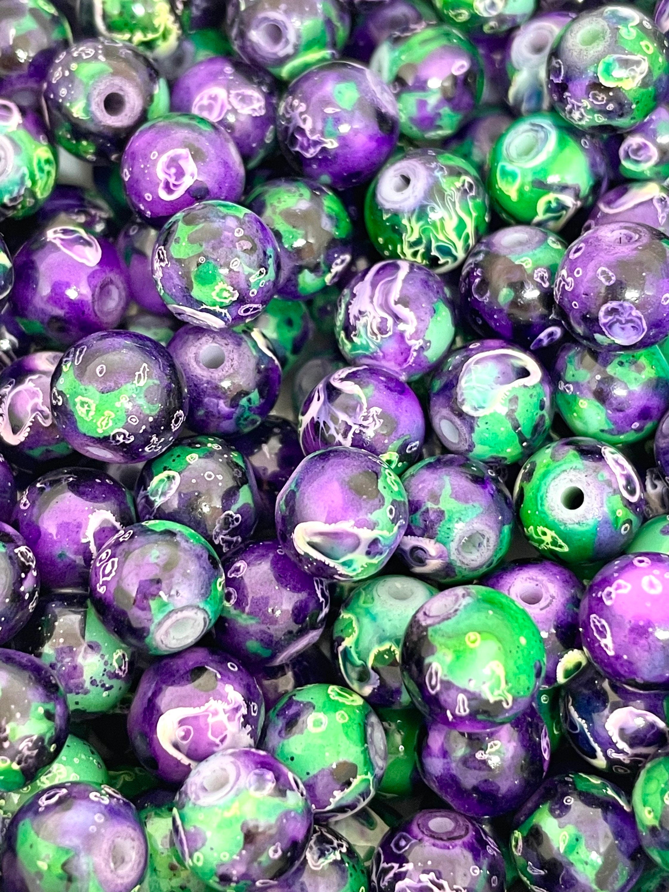 Elegant Purple Glass Beads for Jewelry Making, 8mm Polished Round Beads for  Necklace, Swirl Beads, Purple Marble Beads