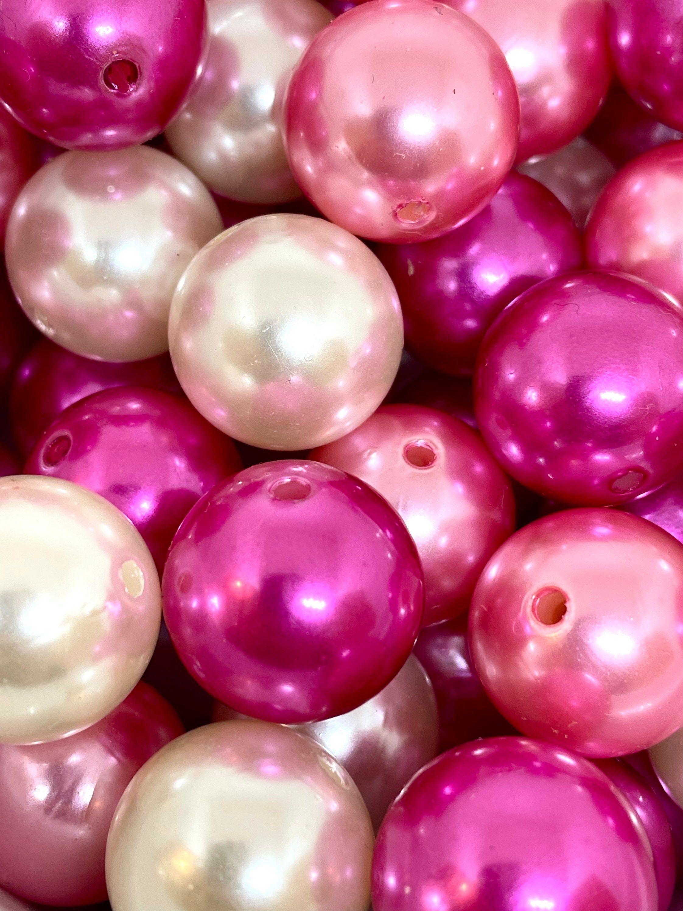 Chunky Beads Glamour Mix, 20mm Shiny Beads for Chunky Necklace, Bright Pink Pearl Beads for Jewelry Making