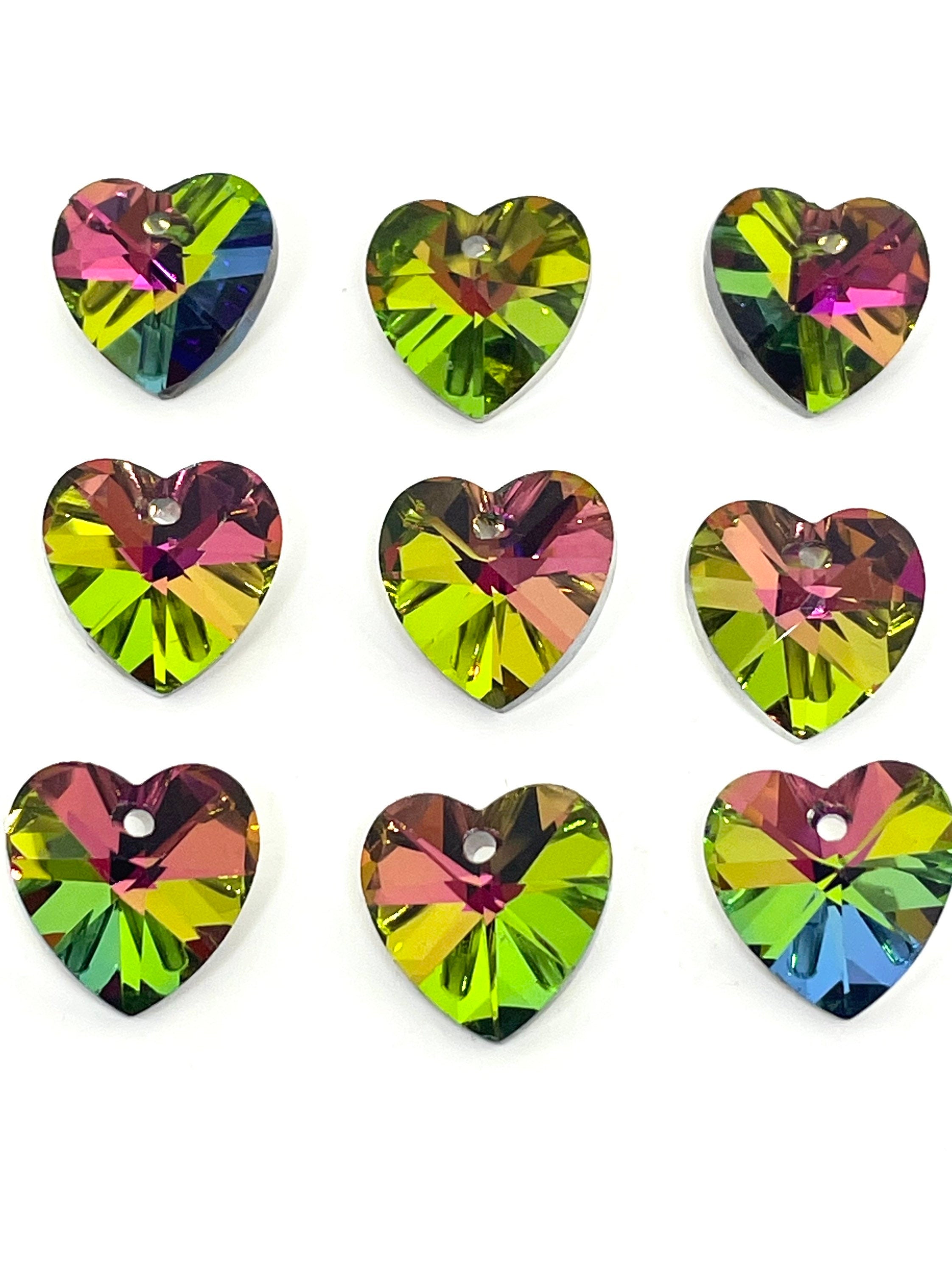 Beautiful Glass Rainbow Heart Pendant for Jewelry Making, Necklace, Crystal Heart Charm