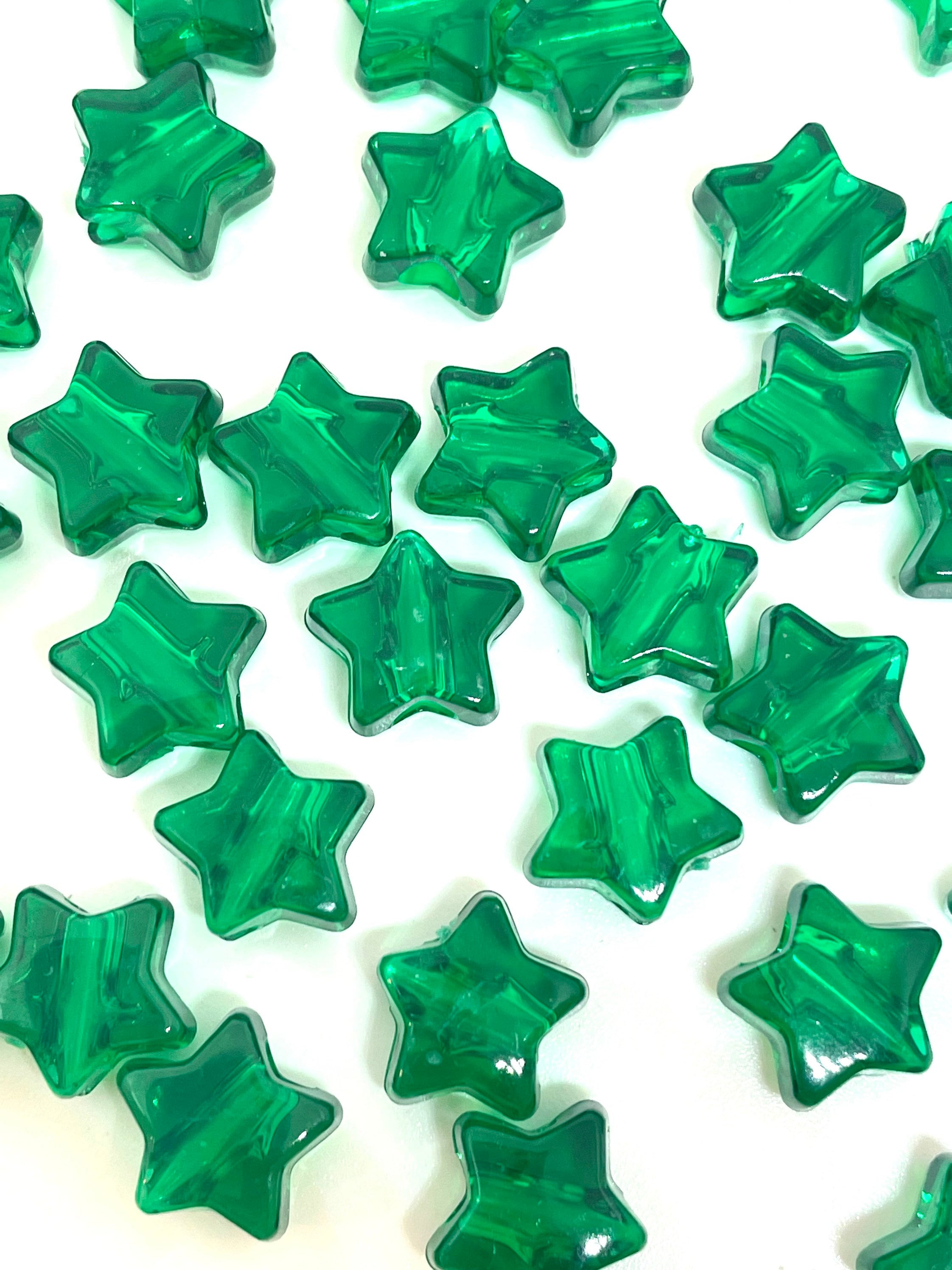 Green Beads for St Patrick's Day, Green Star Beads, Dark Green Beads for Jewelry Making, Necklace